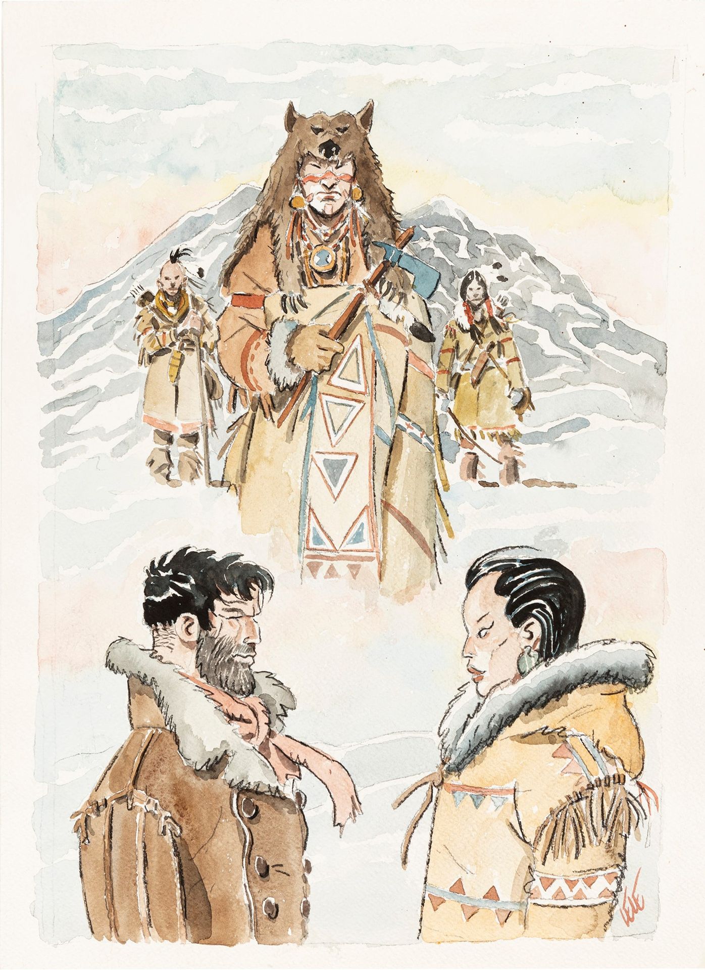 Lele Vianello 伟大的北方：印第安人和红夹克的故事，2012

薄纸板上的铅笔、墨水和水彩画
34,5 x 45 cm
维亚内罗为《伟大的北方：印第&hellip;