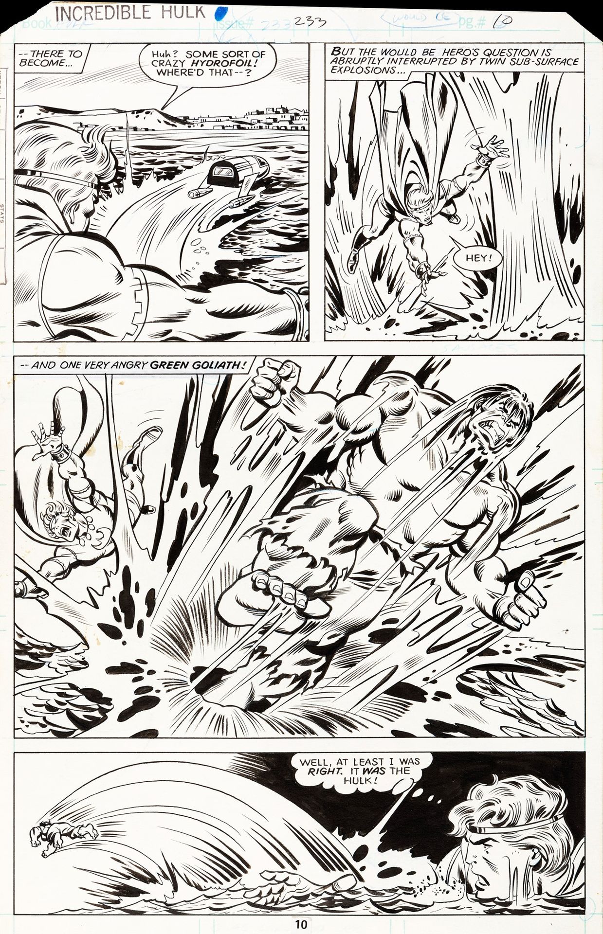 Sal BUSCEMA 不可思议的绿巨人--......在海湾的底部!, 1979

铅笔和墨水在Marvel薄纸板上
27 x 40,5 cm
Buscema&hellip;