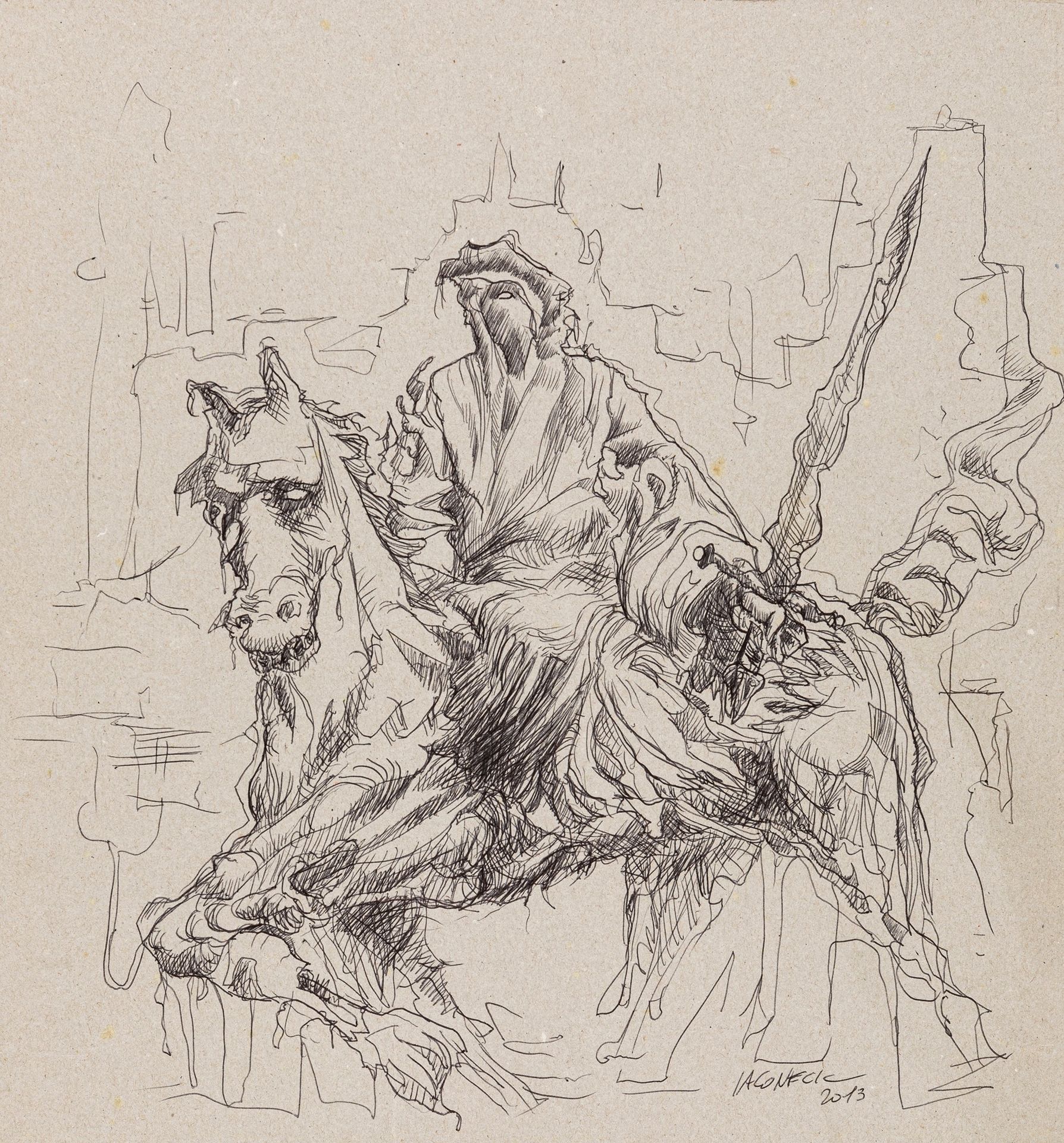 Diego Iaconfcic Nazgul, 2013

Tinte auf grauem Karton
35,5 x 38 cm
Originalzeich&hellip;