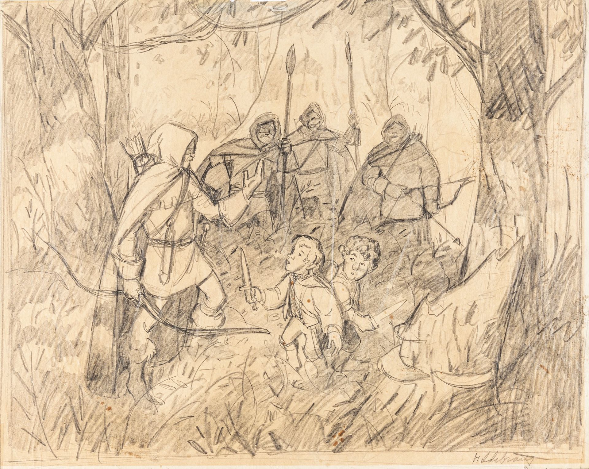 Greg & Tim Hildebrandt 法拉米尔，1977年

纸上铅笔
41x52
希尔德布兰特兄弟为他们的名画 "法拉米尔 "绘制的初稿，首次发表在1&hellip;