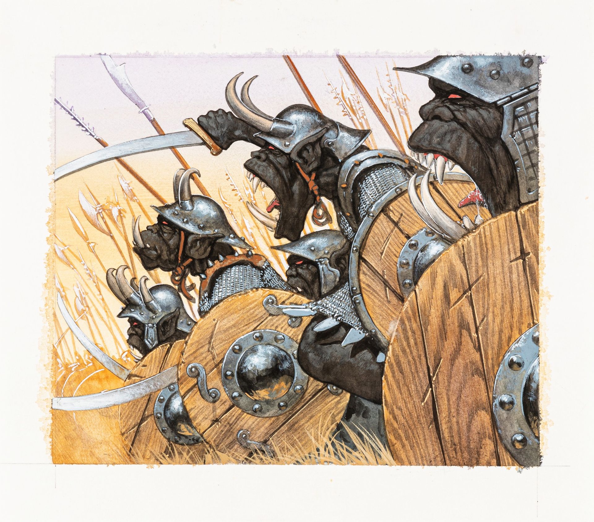 Brian Snoddy Orc Warriors, 1996

acryliques sur carton fin
26 x 23 cm
Illustrati&hellip;
