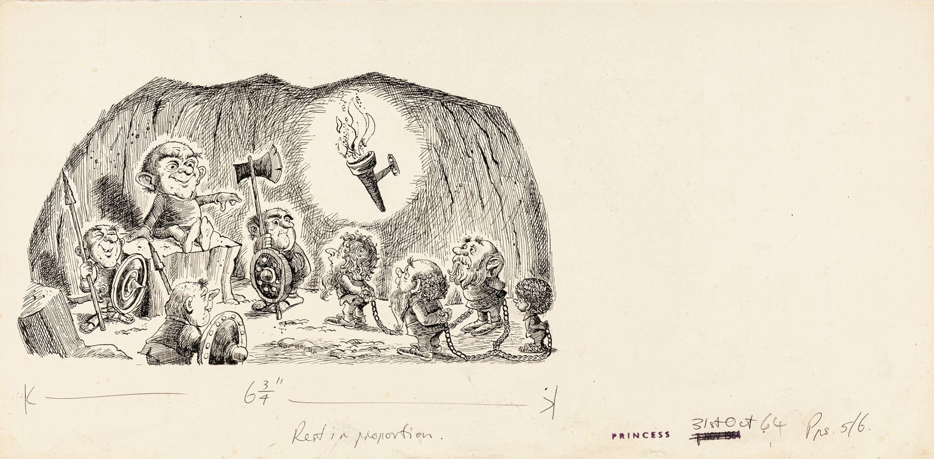 Ferguson Dewar 霍比特人，1964年

纸板上的铅笔和墨水
45 x 22 cm
杜瓦为他著名的《霍比特人》改编作品所作的原创插图，于1964年1&hellip;