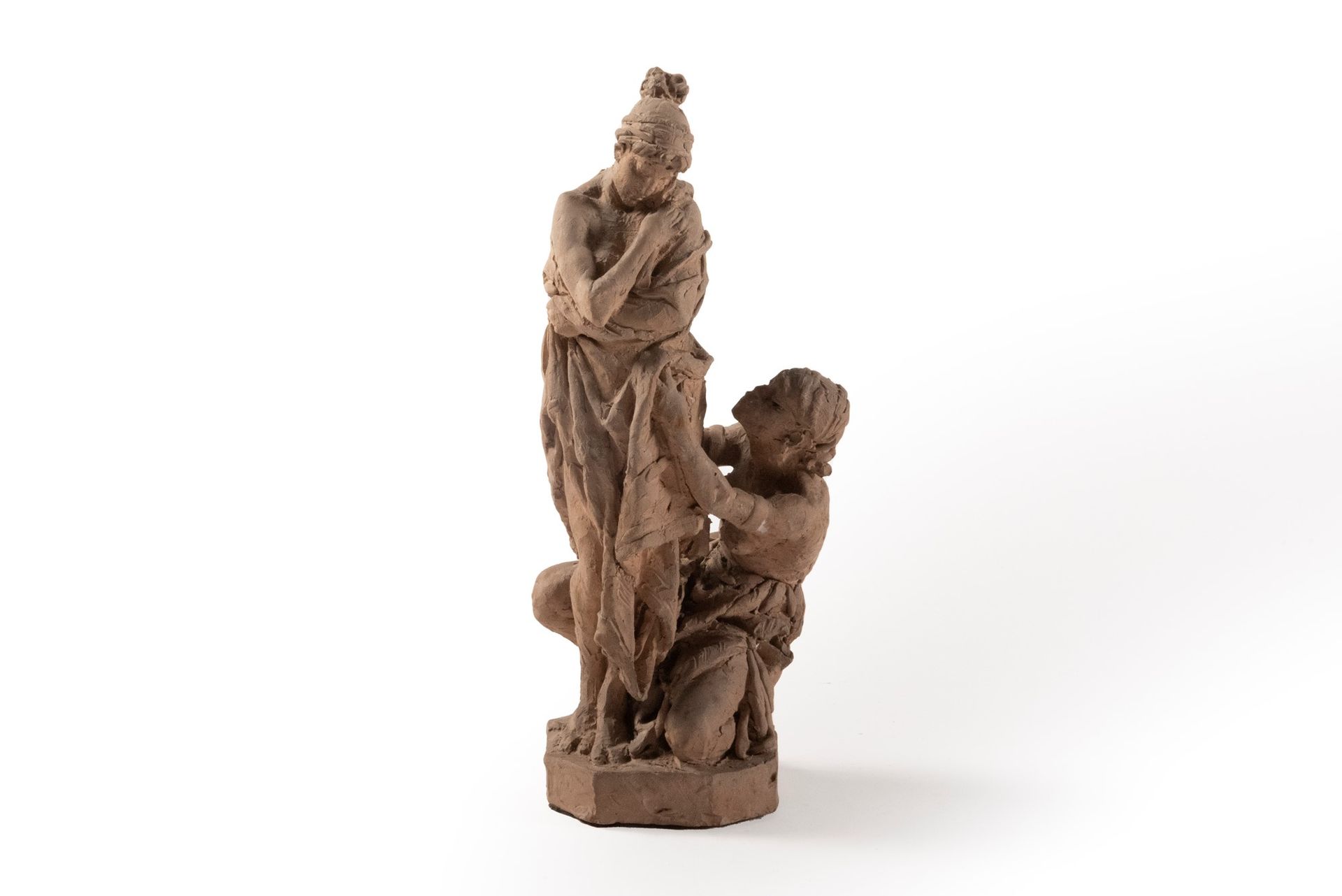 Null 描绘一个女性人物和一个黑奴的陶器素描，19世纪

高26厘米
