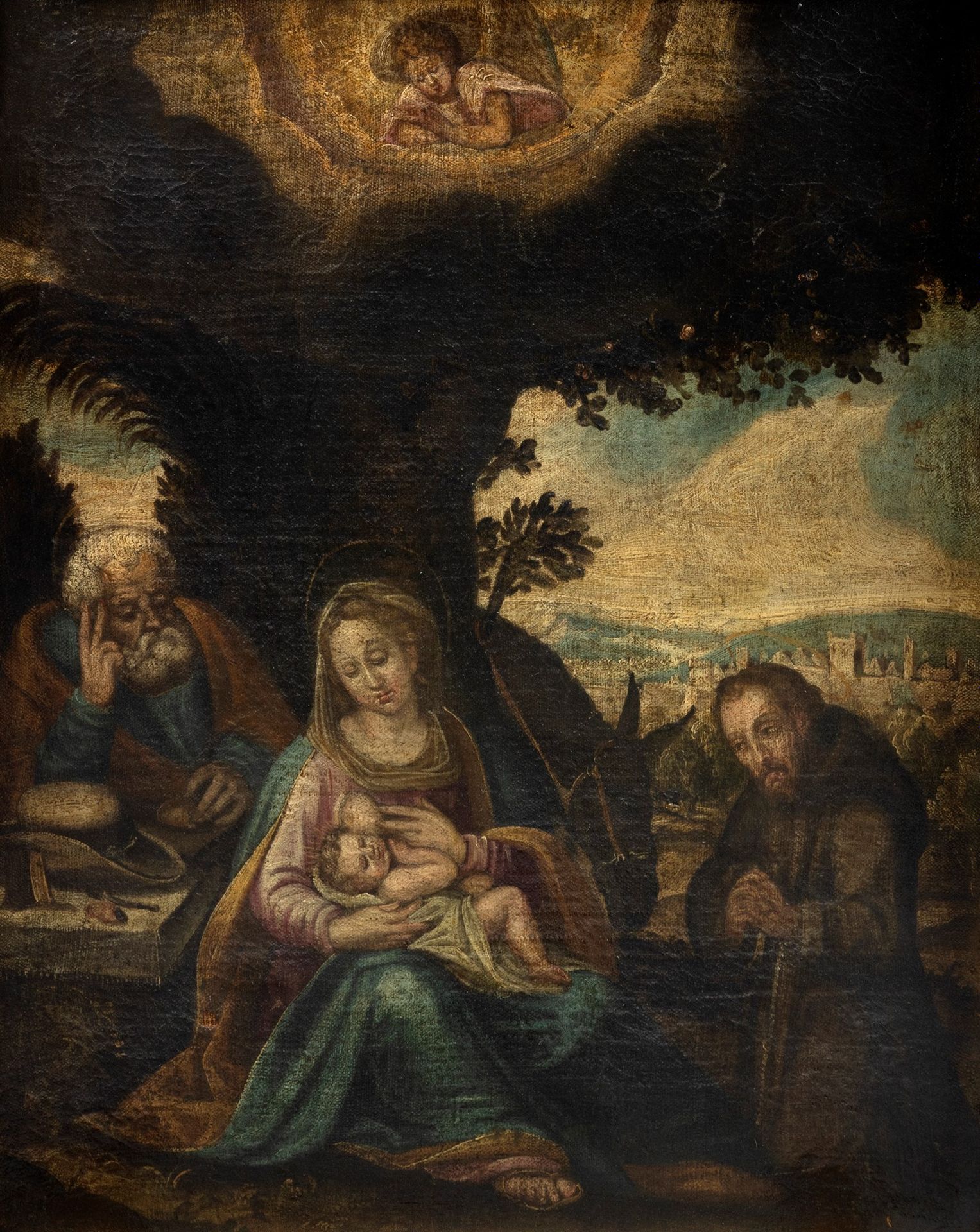 Null Scuola italiana, secolo XVII - Sacra Famiglia con San Francesco

olio su te&hellip;