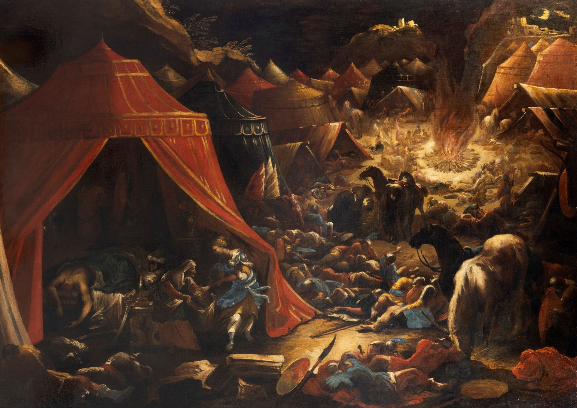 Null Scuola dell'Italia settentrionale, secolo XVIII - 朱迪思和霍洛芬尼的夜曲场景

布面油画，无框
99&hellip;