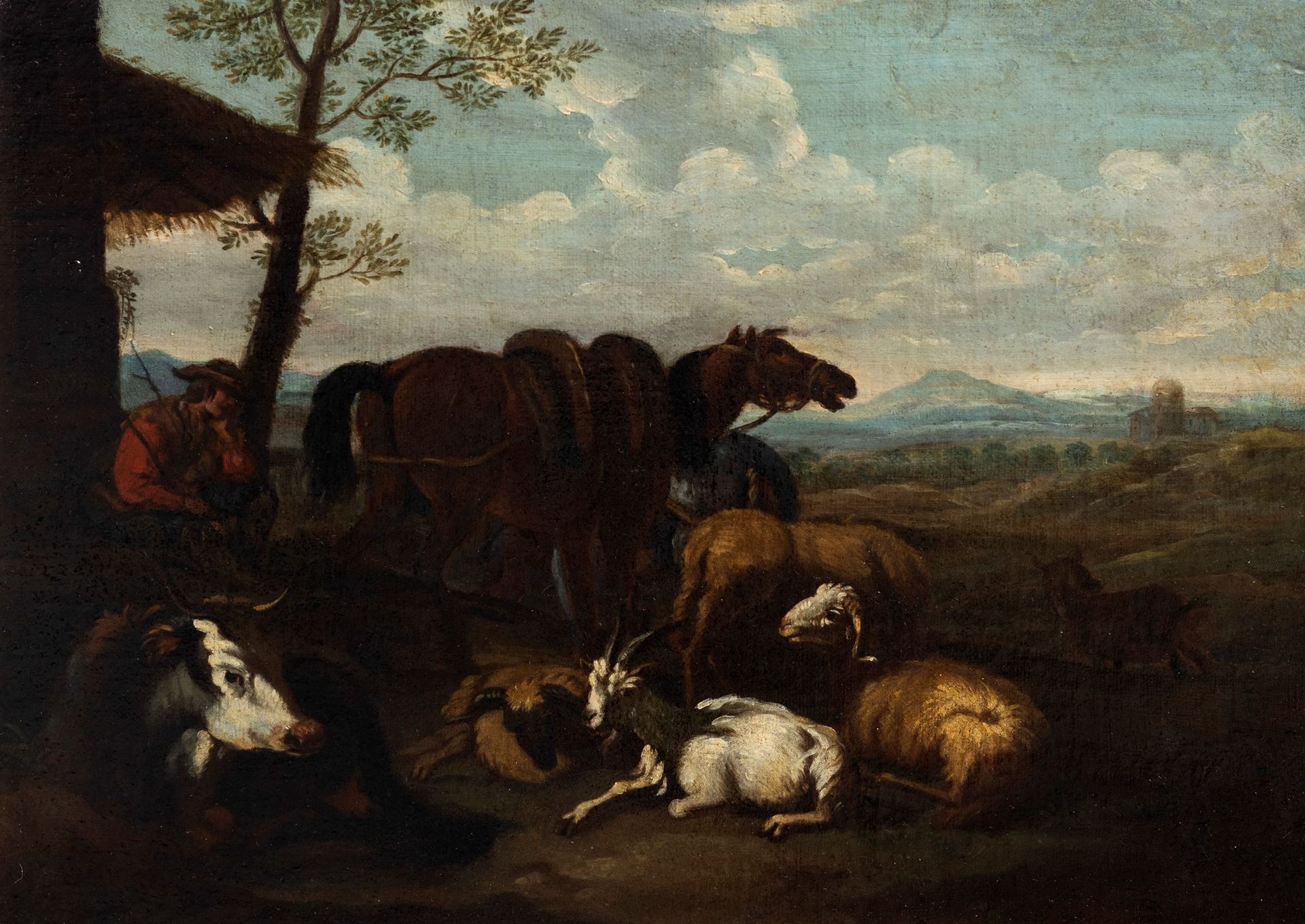 Null 彼得-范-布洛门，Detto lo Stendardo (Anversa 1657-1720) - 牧羊人在罗马的乡村里休息

布面油画，无框
37 &hellip;