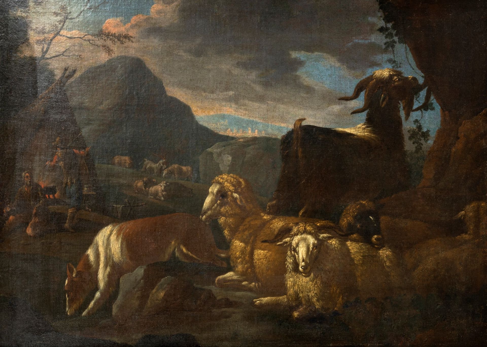 Null 在意大利的Pittore fiammingo attivo, secolo XVII - 牧羊人与牛群

布面油画
69.5 x 96.5厘米