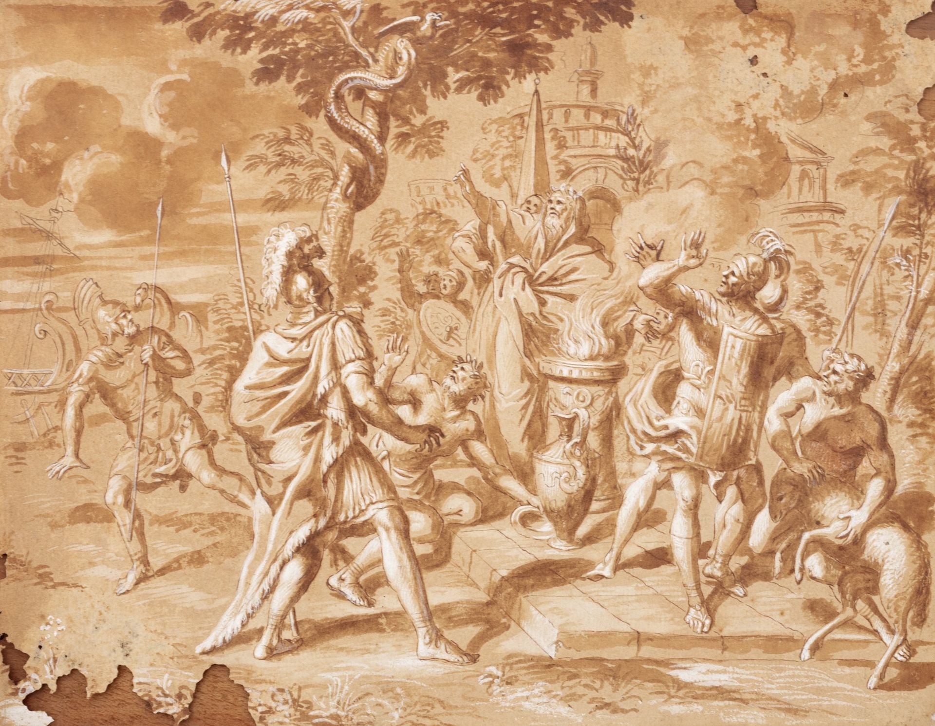 Null Scuola dell'Italia centrale, secolo XVII - 摩西与铜蛇

铅笔、钢笔和棕色墨水、水彩和棕色纸上的biacca&hellip;