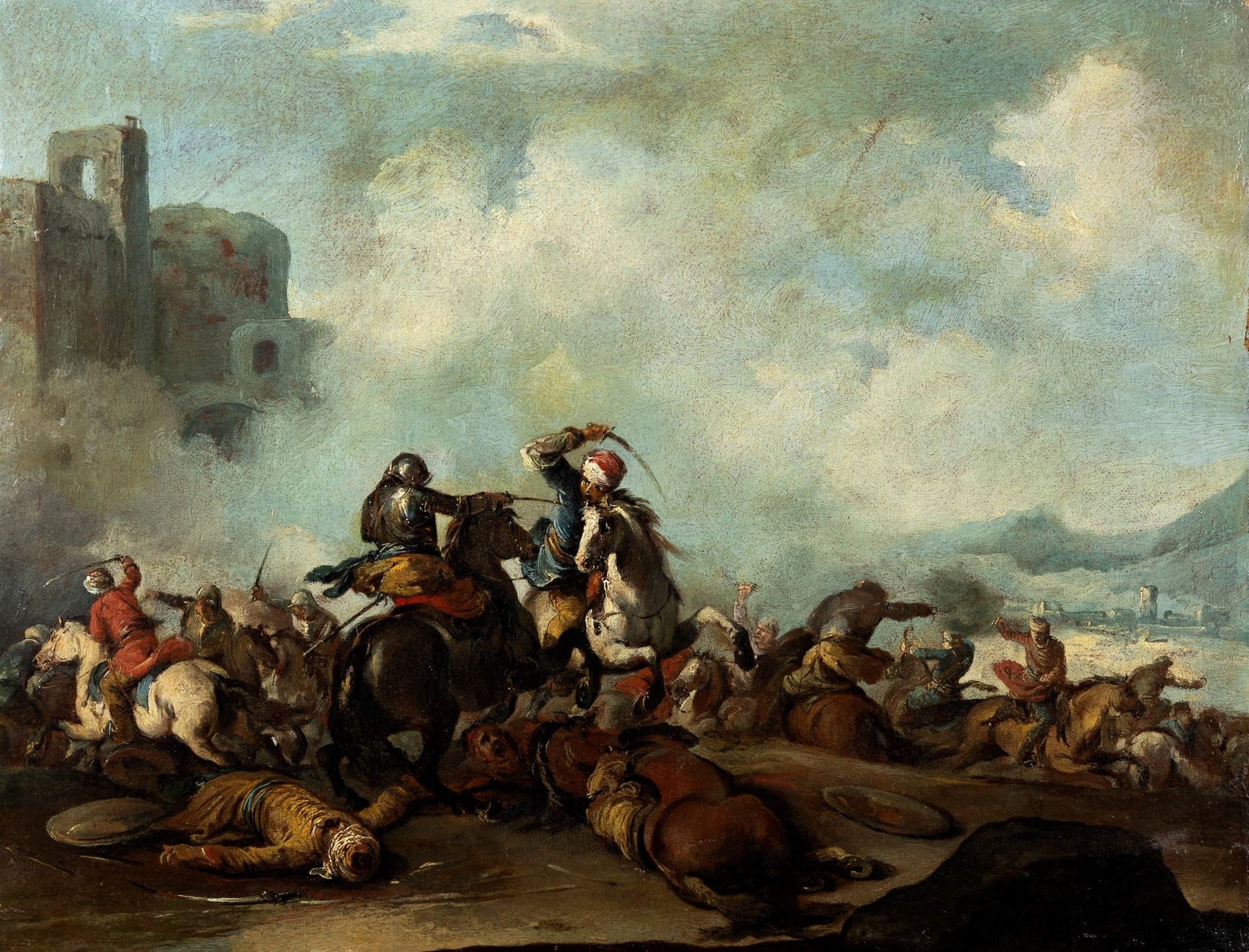 Null Scuola italiana, secolo XVII - Batalla

óleo sobre lienzo
50,5 x 64 cm