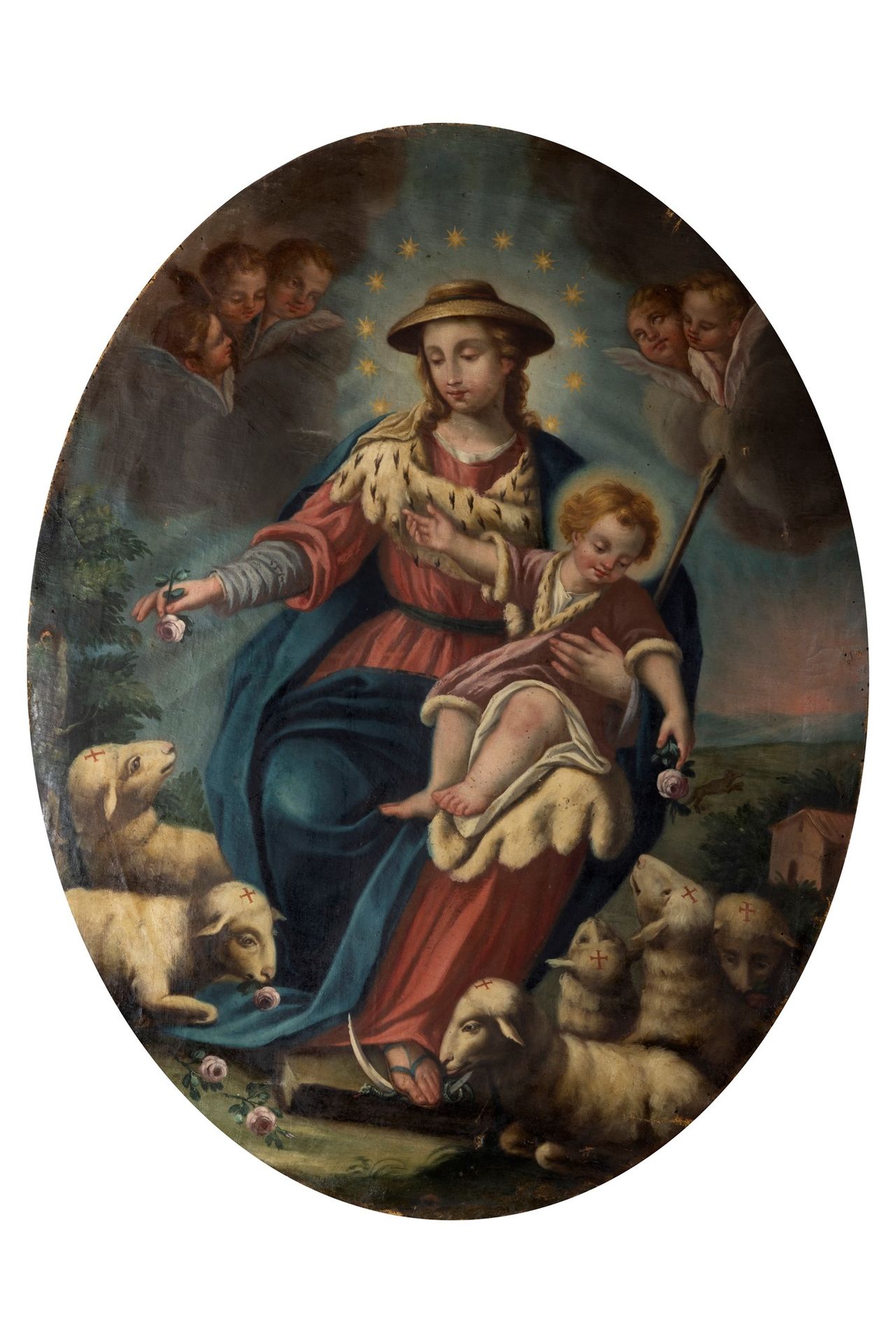 Null Scuola italiana, secolo XVIII - 圣母与儿童

布面油画，椭圆形，无画框
92 x 70厘米