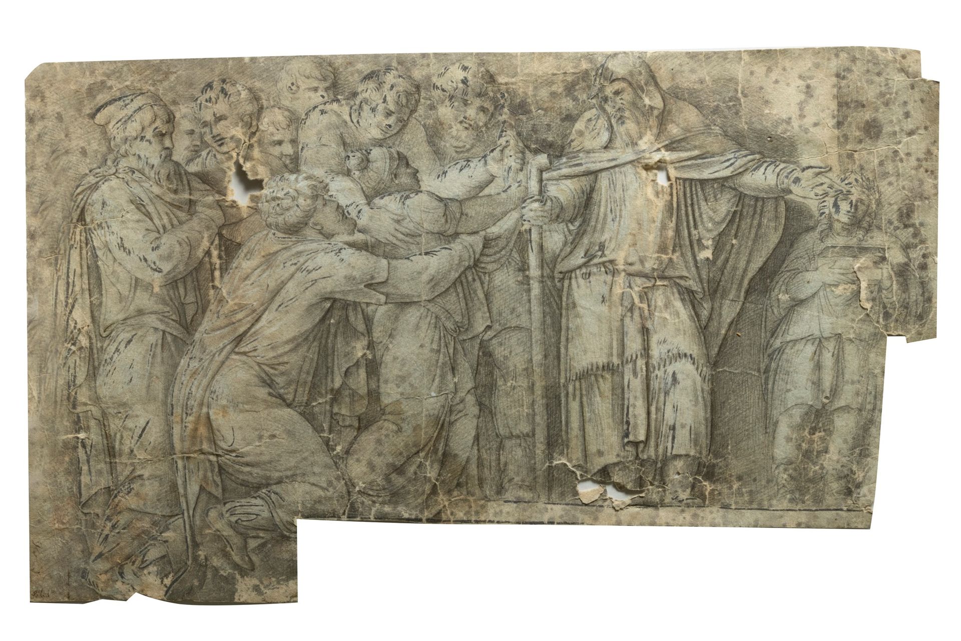 Null Scuola italiana, secolo XVII - 异教徒崇拜Latona的雕像而不是Niobe的雕像。

钢笔和灰色水彩墨水，纸上有不规则&hellip;