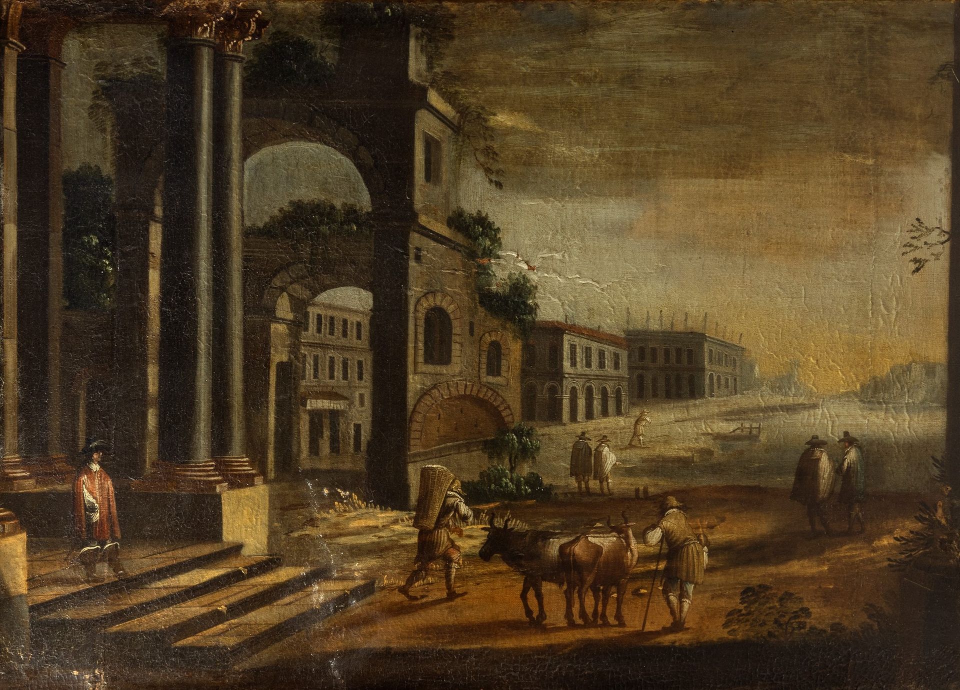 Null Scuola italiana, secolo XVII - 建筑随想曲与流浪者

无衬里画布上的油画
65.5 x 94 cm