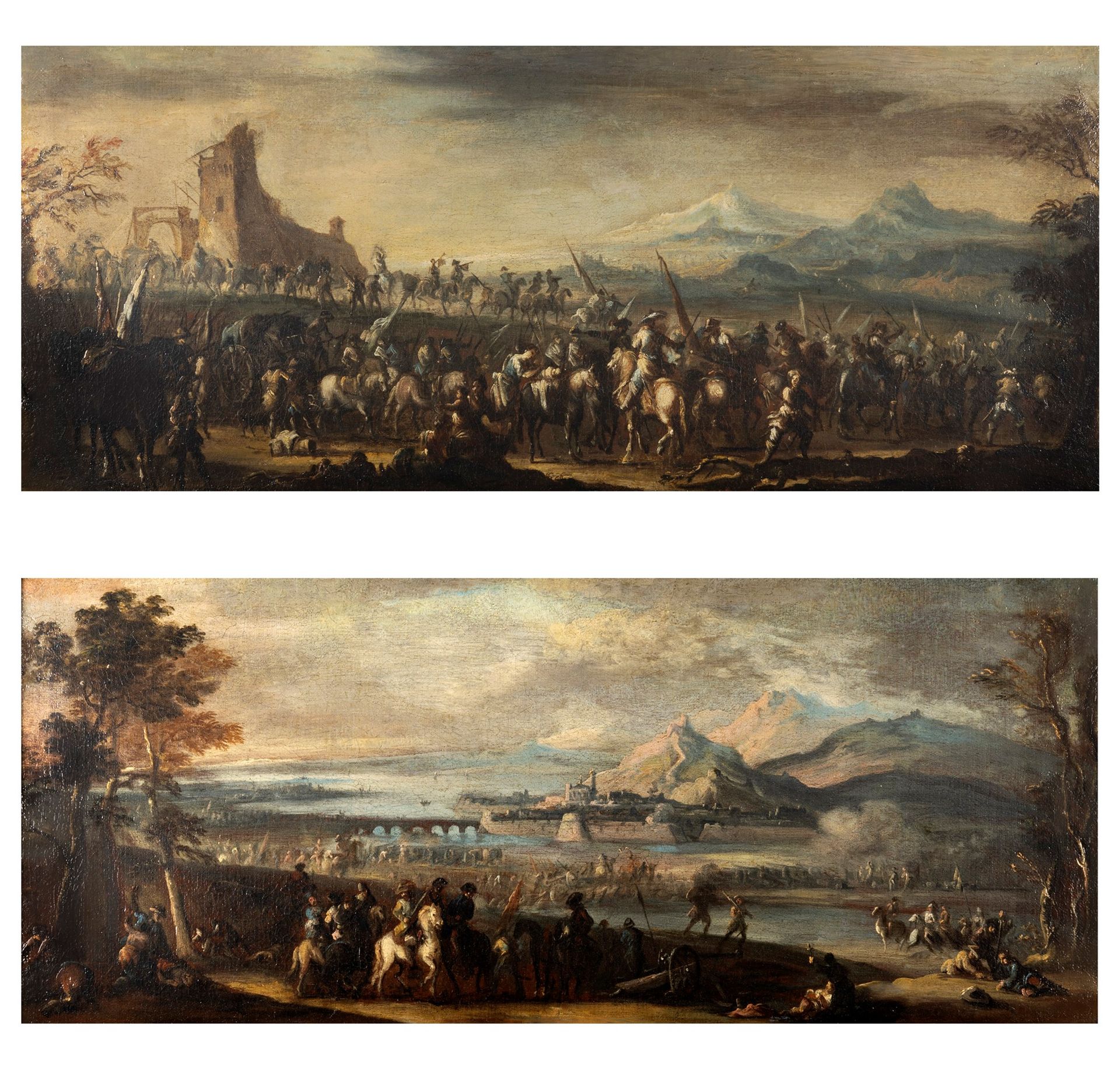 Null Scuola emiliana, fine secolo XVII - inizio secolo XVIII - Due scene di batt&hellip;