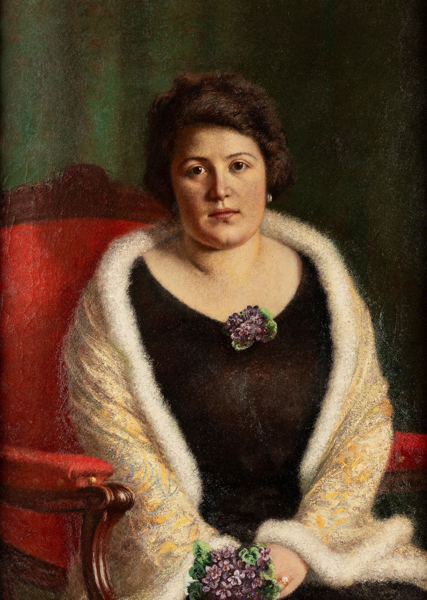 Carlo Bugatti 卡洛-布加迪（1855 年生于米兰-1940 年生于莫尔塞姆） - 女性肖像

布面油画 
92 x 67 厘米
左下方有签名布加迪