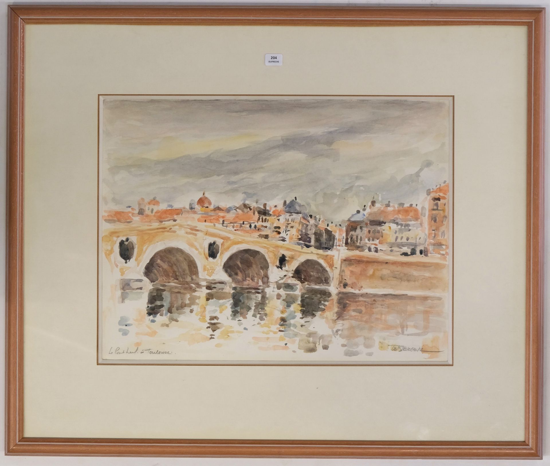 Null LEBERGER Paul (né en 1927). Le Pont Neuf à Toulouse. Aquarelle. Signée en b&hellip;