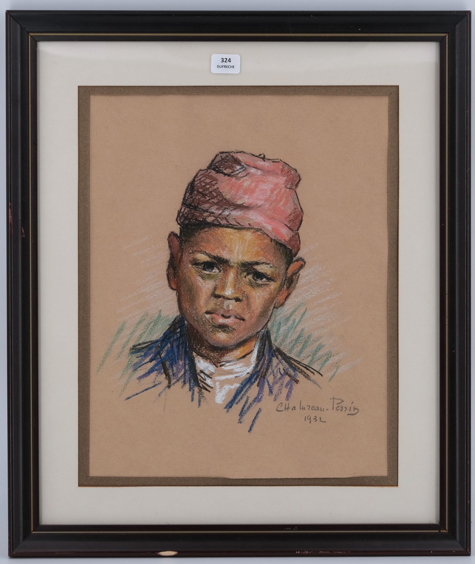 Null CHALUREAU-PERRIN Madeleine, XIXe-XXe. Portrait d'un jeune marocain. Pastel.&hellip;