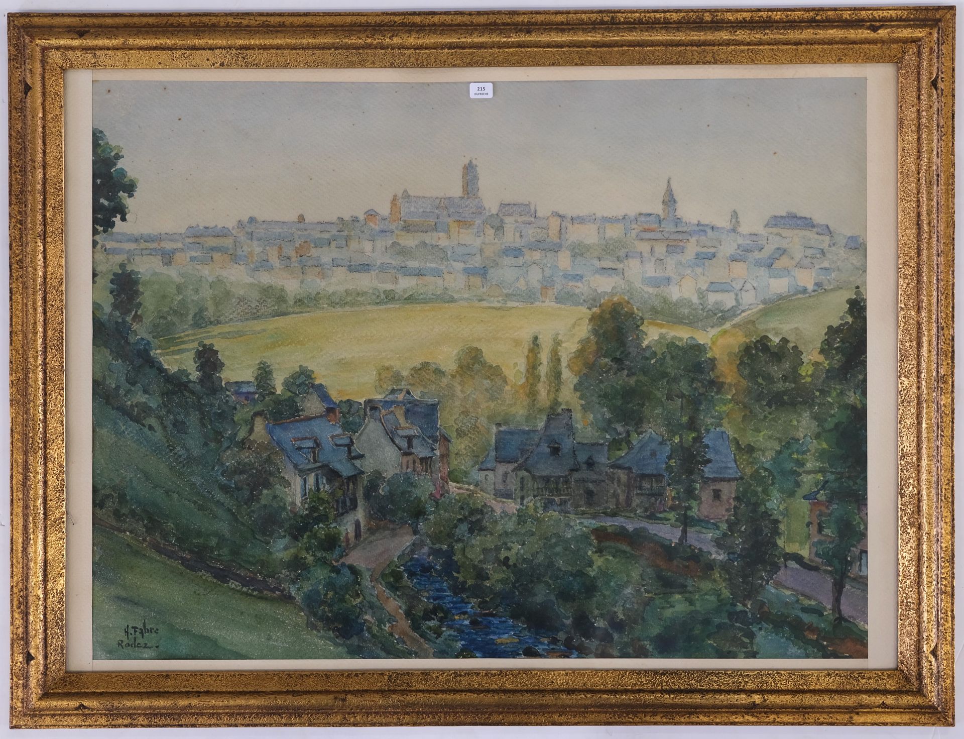 Null FABRE Henri (1880-1950). Vue sur Rodez. Aquarelle. Signée et située en bas &hellip;