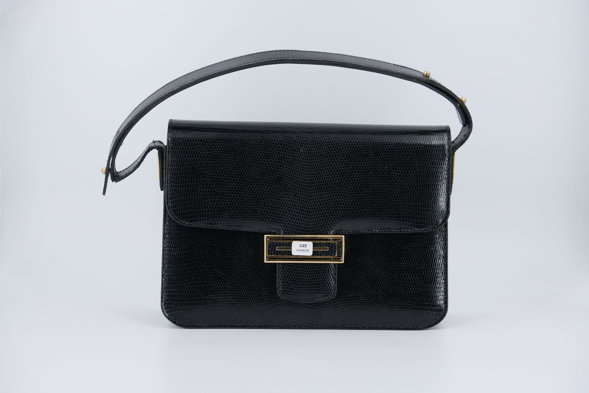 Null Small leather and lizard shoulder bag. 19 X 25 X 7.