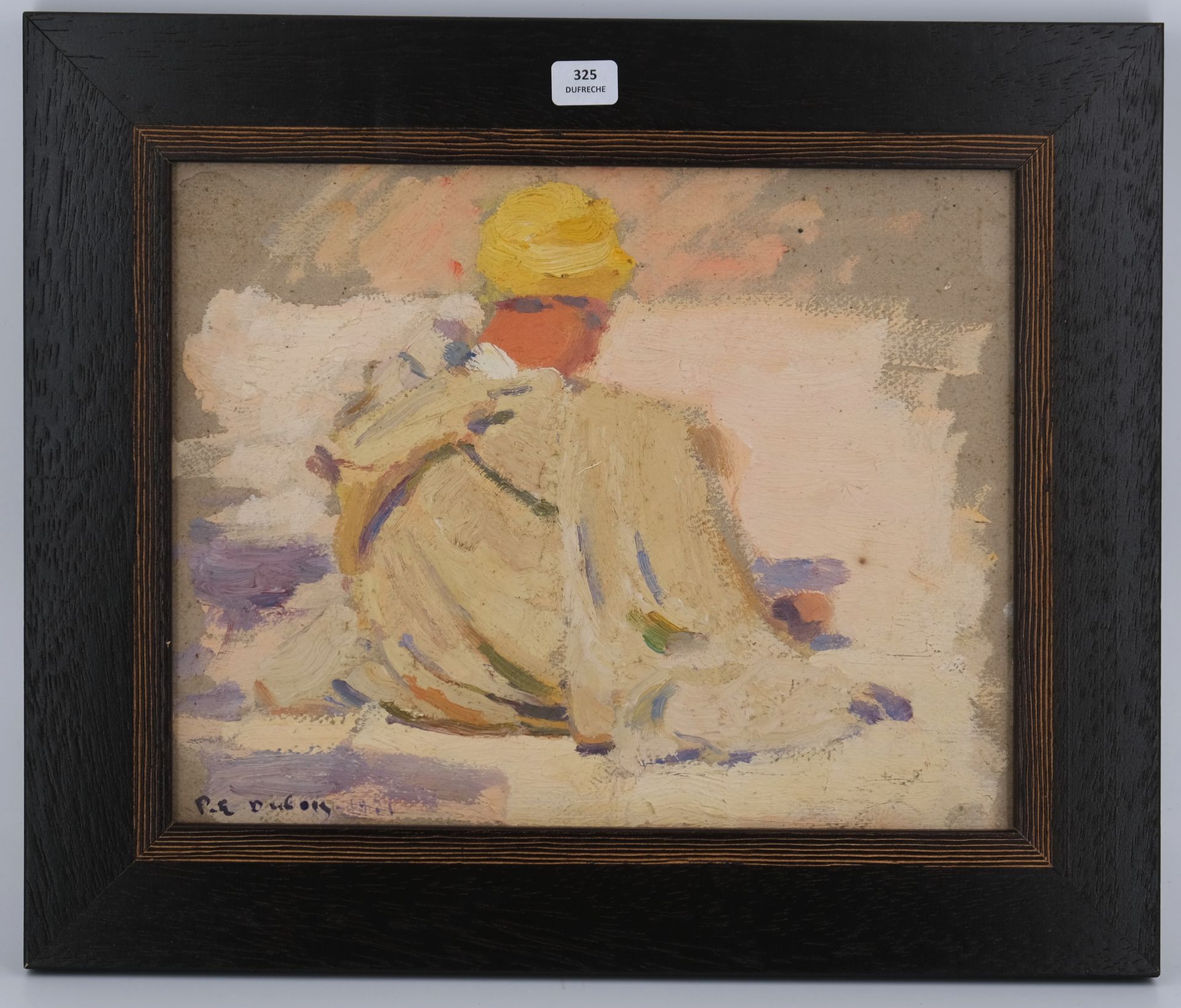 Null 杜布瓦-保罗-埃利（1886-1949 年）。坐着的阿拉伯人与黄色chèche。纸板油画。左下方有签名和 1921 年的日期。