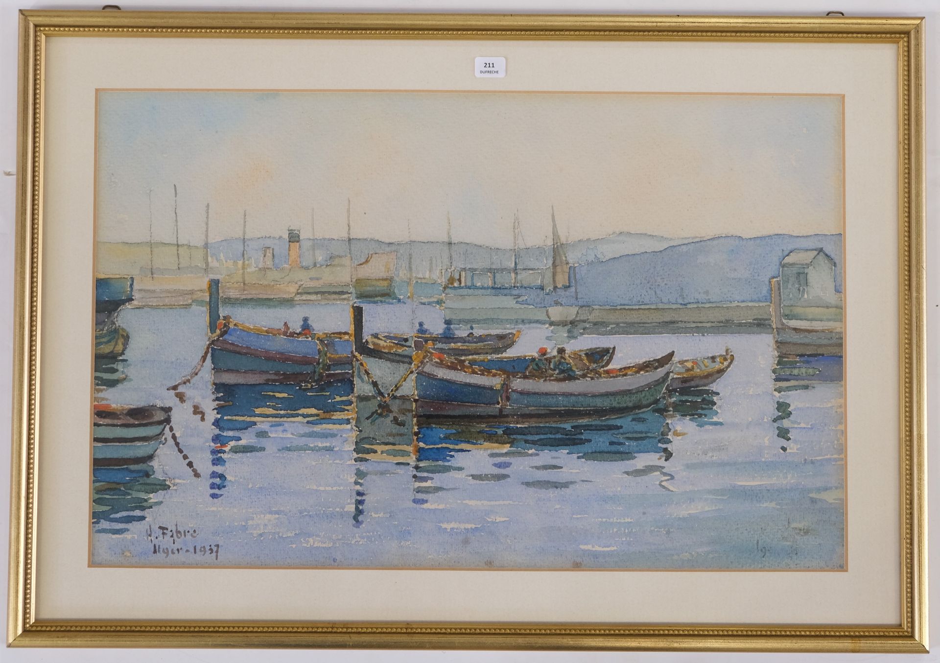Null FABRE Henri (1880-1950). Port d'Alger. Aquarelle. Signée, située et datée 1&hellip;