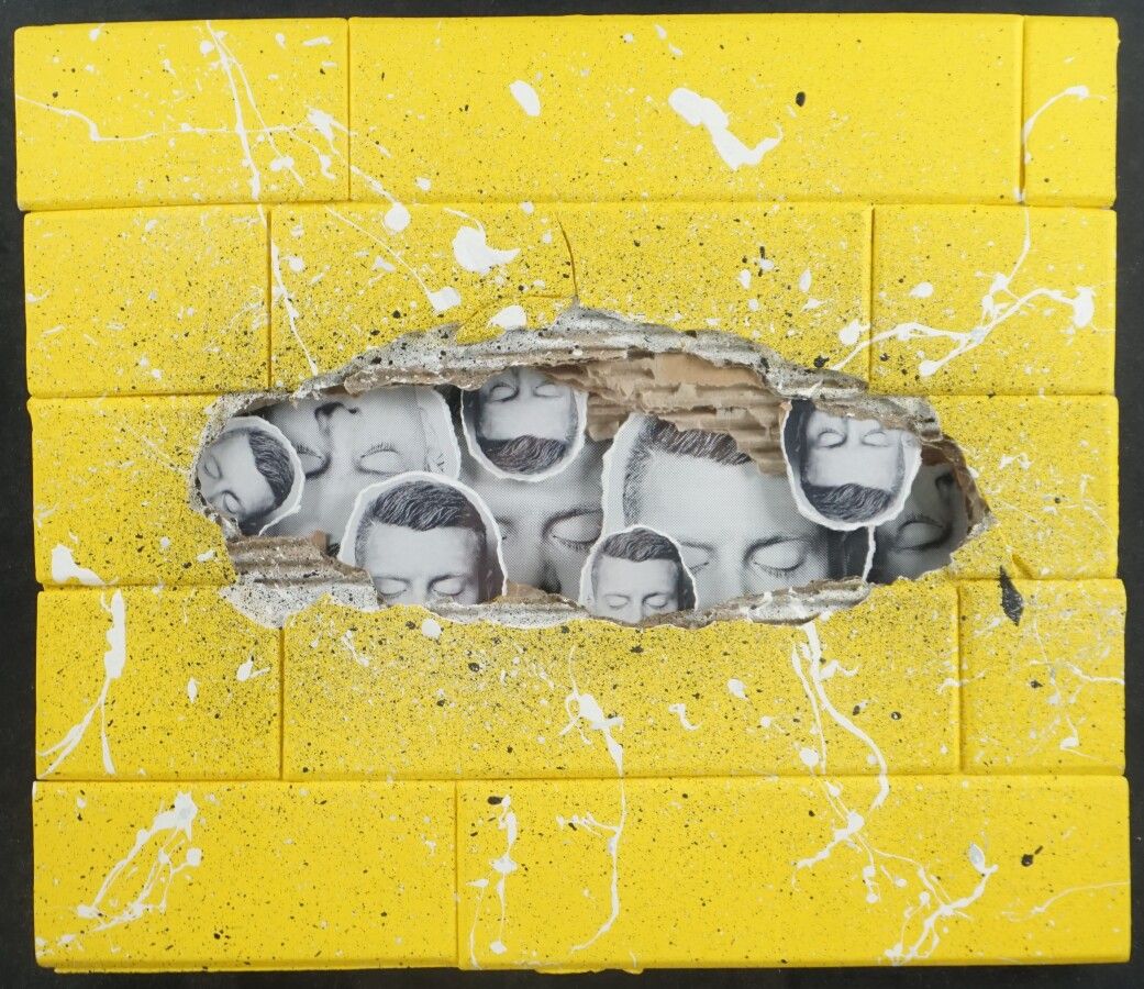 Null EXPOSITO (1991), "Yellow Bricks" 2021, technique mixte et collage, 32 x 37.&hellip;