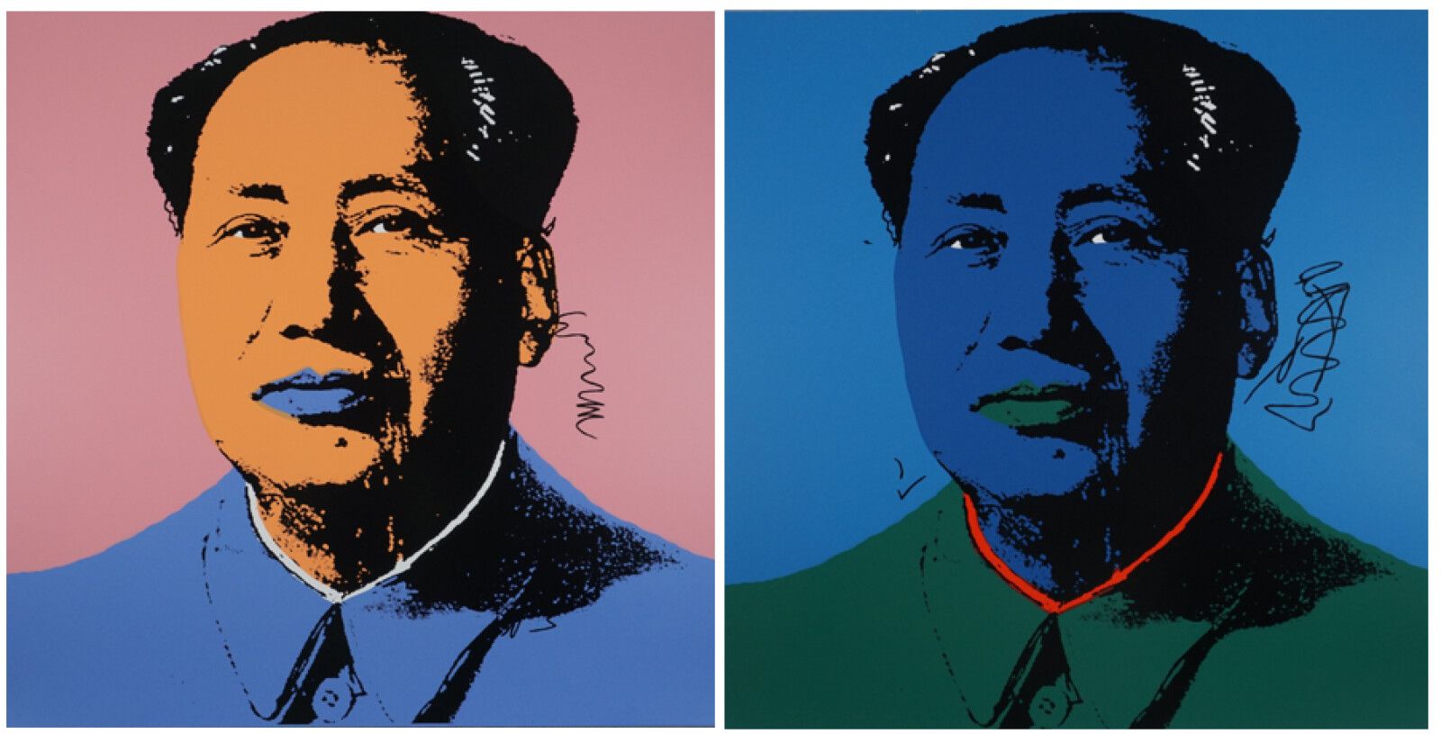 Null D'après Andy WARHOL (1928-1987), "Mao orange" & "Mao bleu", deux sérigraphi&hellip;