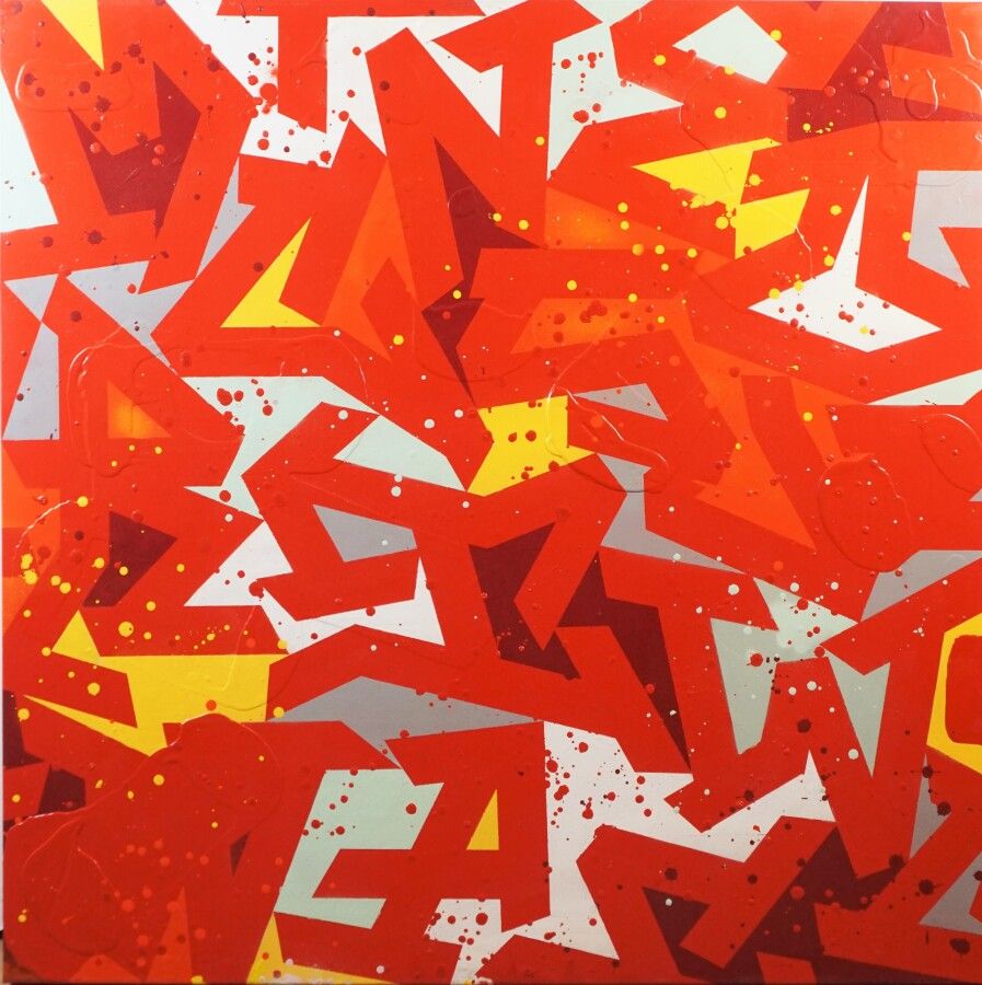 Null TORE (1972), "Composition sur fond rouge" 2018, acrylique et aérosol sur to&hellip;