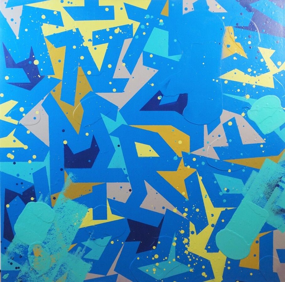 Null TORE (1972), "Composition sur fond bleu" 2018, acrylique et aérosol sur toi&hellip;