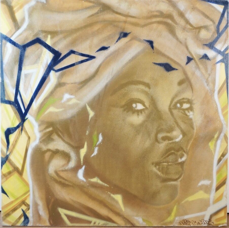 Null TORE (1972), "Portrait de femme africaine" 2005, aérosol et acrylique sur t&hellip;