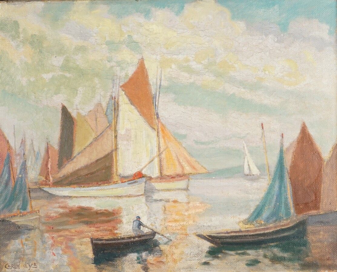 Null CORAN D'YS (1877-1954)，"Douarnenez"，布面油画，左下方签名，33 x 41厘米。