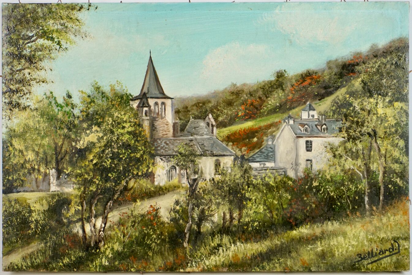BELLIARD (XXth), "Le clocher du village", oil on canvas signed lower right, 27.2&hellip;