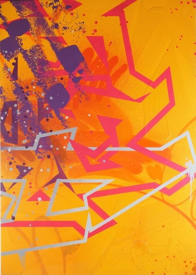 TORE (1972), "Composition rose sur fond orange" 2018, aérosol et acrylique sur t&hellip;