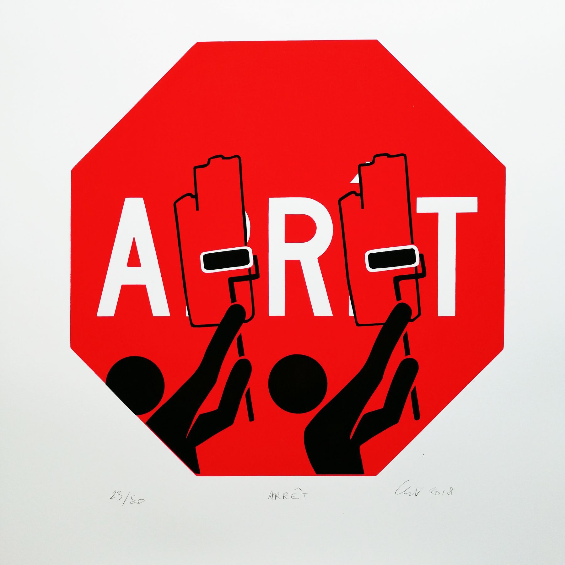 Null CLET born in 1966 

Stop, 2018

Serigraph, signed and numbered 19/50

65x70&hellip;