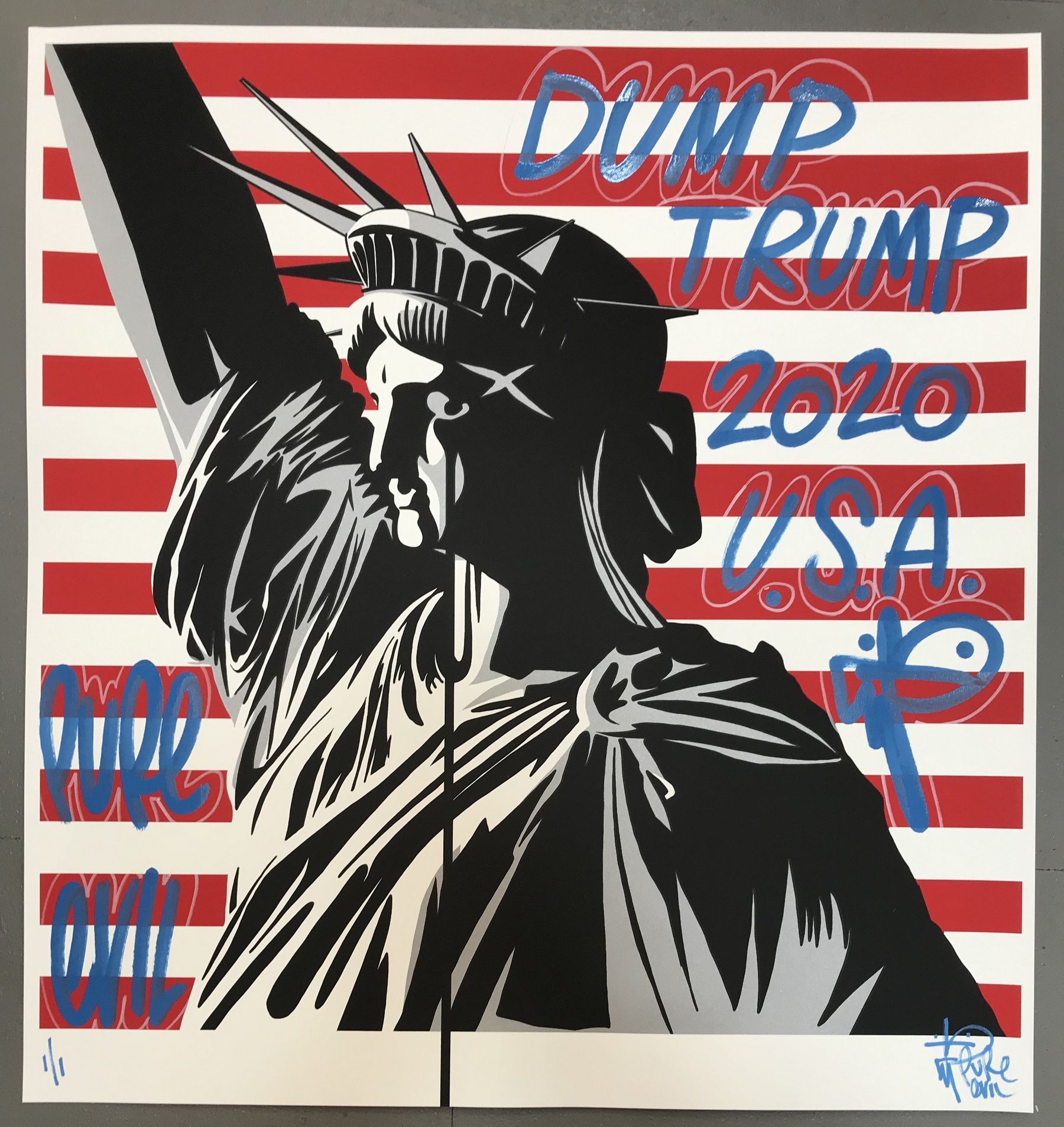 Null 1968年出生的纯正邪恶 

美国的恶梦，2020年

弗雷戈尼330克纸上的手绘印刷品，签名和编号为1/1

75x70厘米