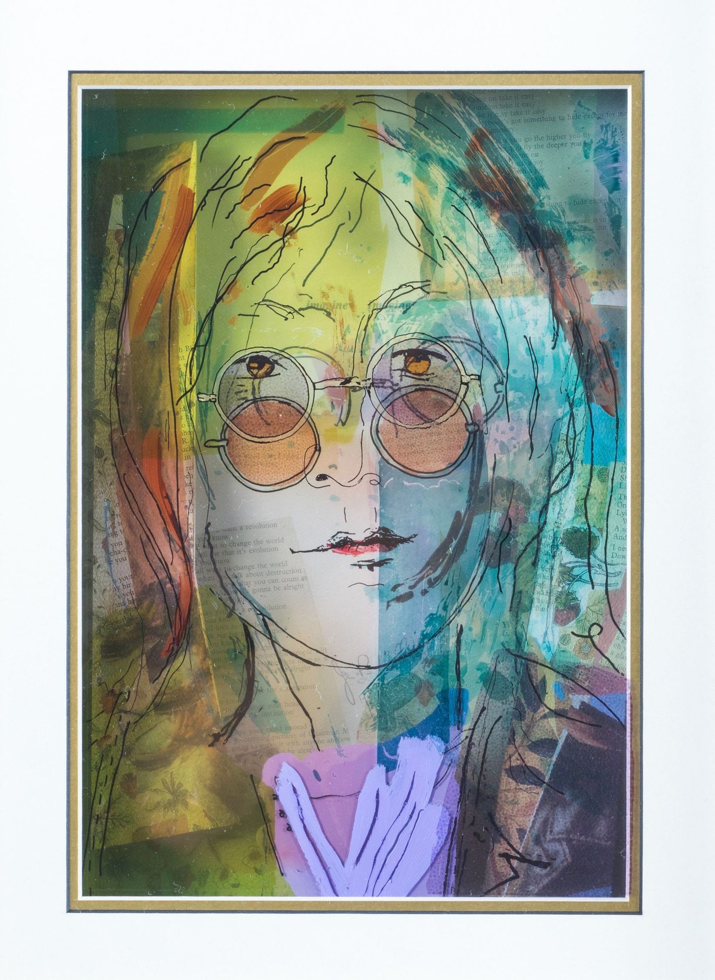 Null Jean-Pierre WEILL 

约翰-列侬（John Lennon）。

不同层玻璃上的混合媒体，已签名。

43x33厘米。