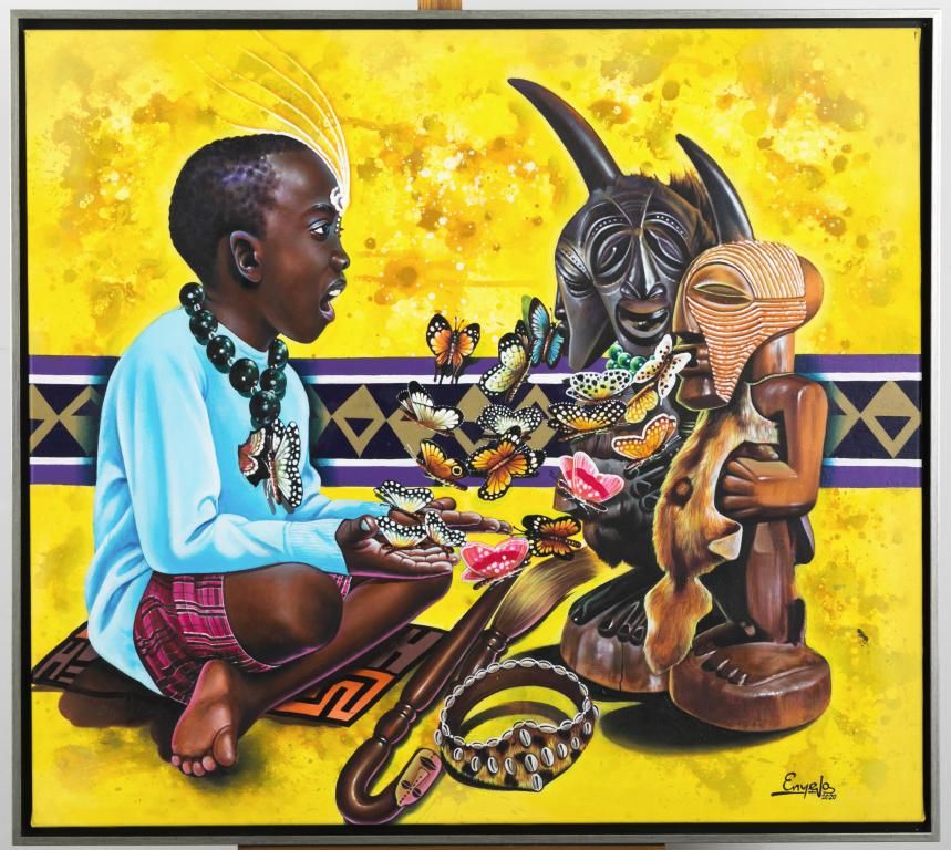 Null BAKAKA Enjeyo（生于1976年，刚果民主共和国），《Parole du Songyé》，2020年。丙烯酸画布上的签名和日期，87 x 9&hellip;