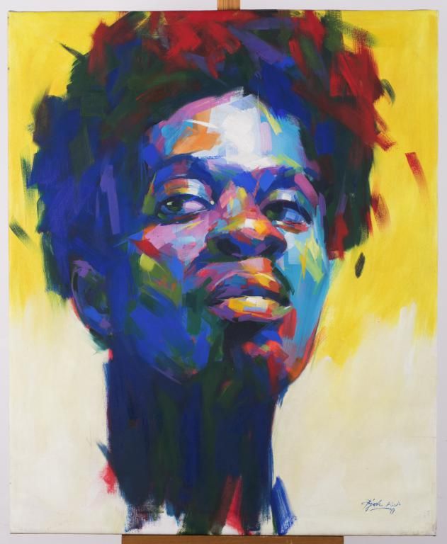 Null EJOH Wallace (b. 1966, Ghana), "Attitude", 2019.丙烯酸画布，背面有签名和日期，110 x 90厘米。
