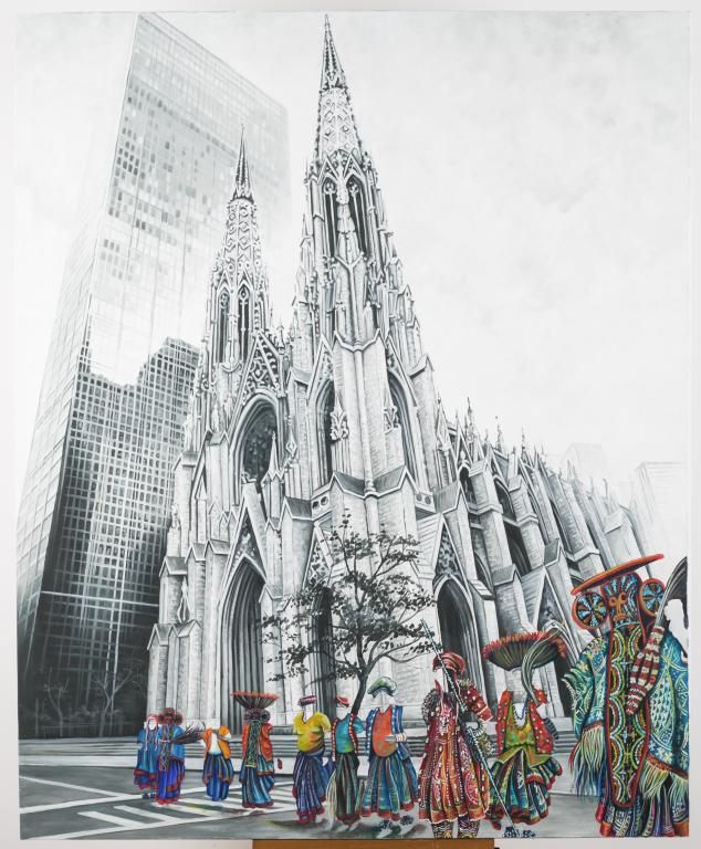 Null KEMKENG NOAH Franck（1992年出生，喀麦隆），"纽约大教堂"，丙烯酸画布，背面签名，160 x 130cm
