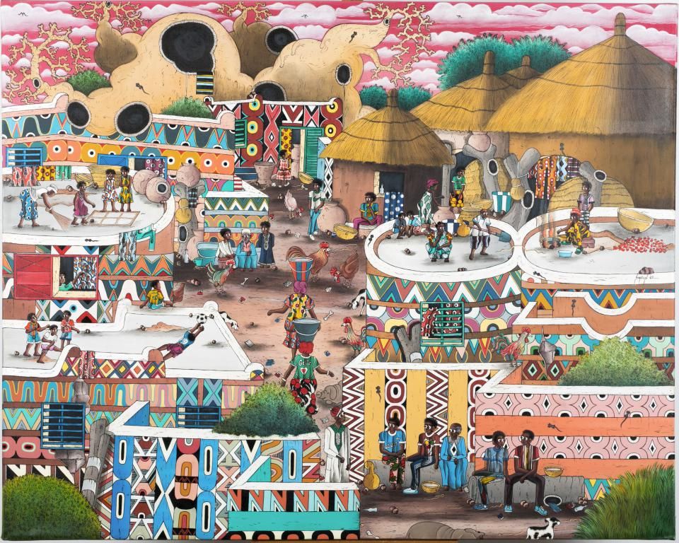 Null 塞格达-莱奥波德-迪特-塞格森（1979年出生，布基纳法索），《家庭法庭》，2021年。布面油画，有签名和日期。122 x 153厘米。