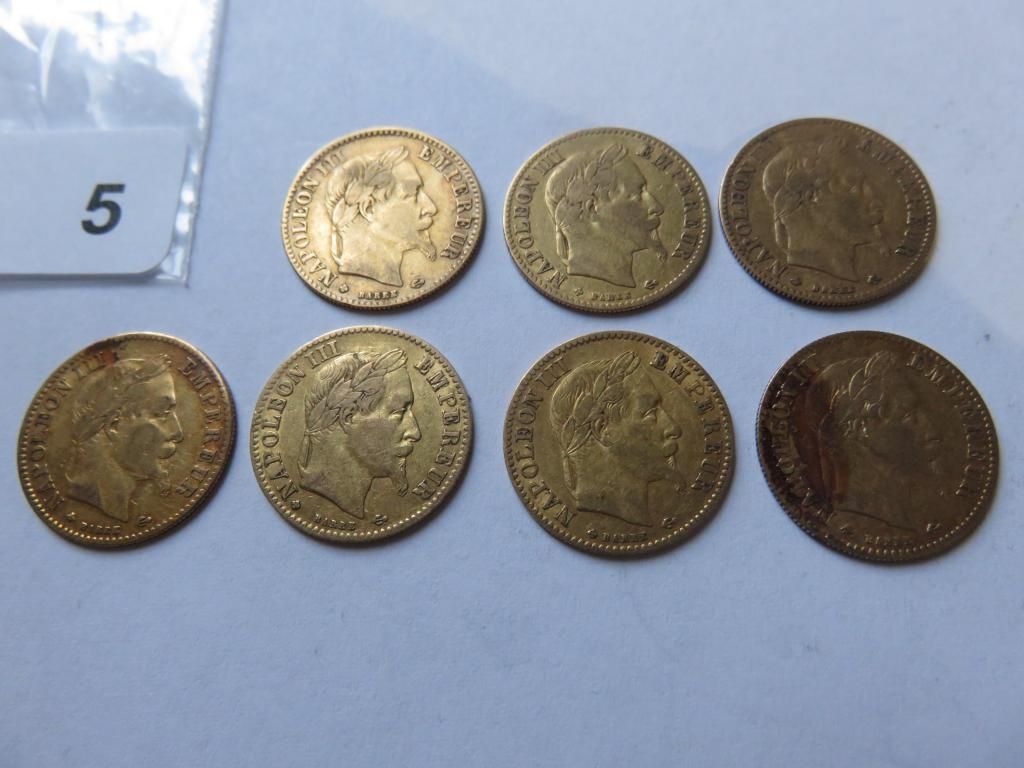 Null Monnaies or - France - Lot de 7 x 10 Francs Napoléon III, tête laurée (1863&hellip;