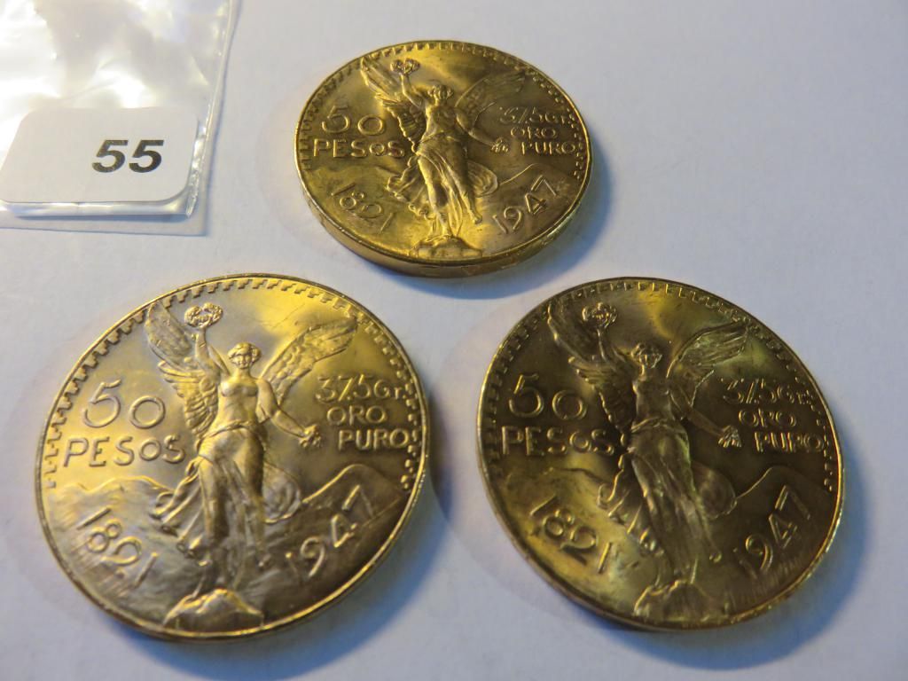 Null Monnaies or - Mexique - Lot de 3 x 50 Pesos 1947 TTB+ à SUP
