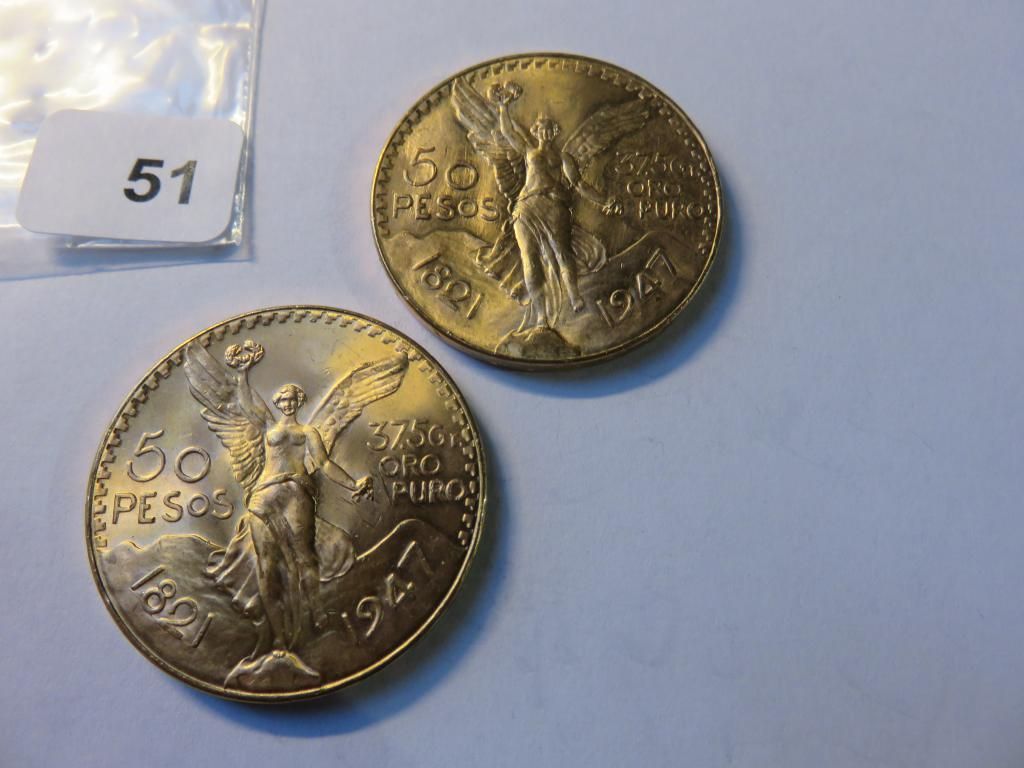 Null Monnaies or - Mexique - Lot de 2 x 50 Pesos 1947 TTB+ à SUP