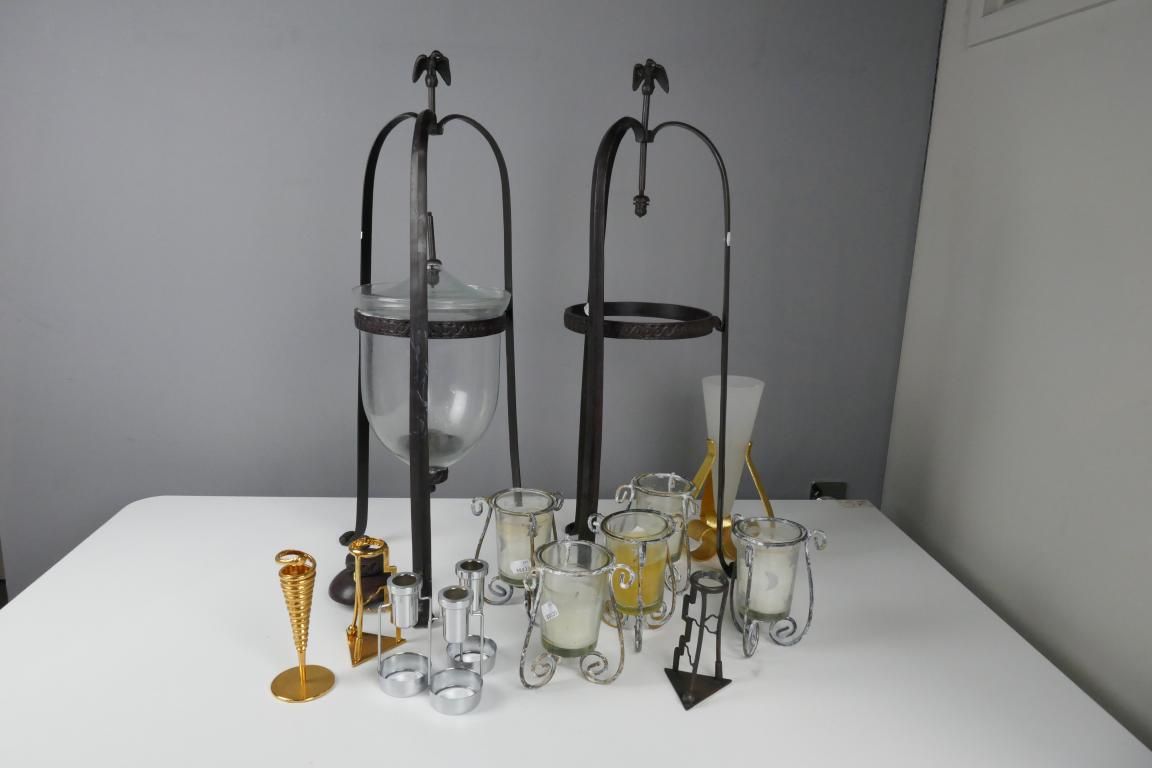 Null Set including two glass and metal photophores, one without glass, five smal&hellip;