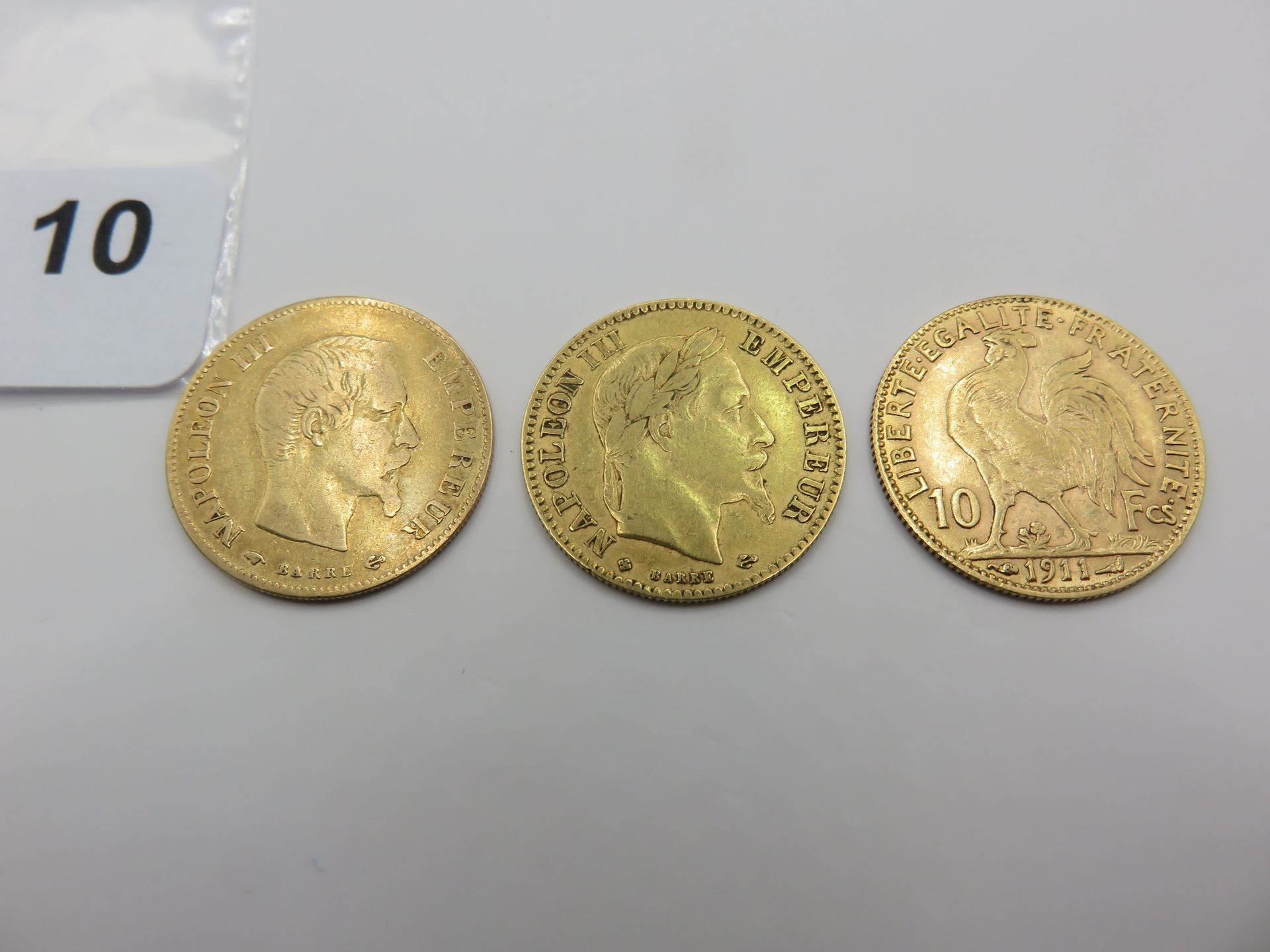 Null Monnaies or - France - Lot de 3 x 10 Francs or, Napoléon III tête nue 1859 &hellip;