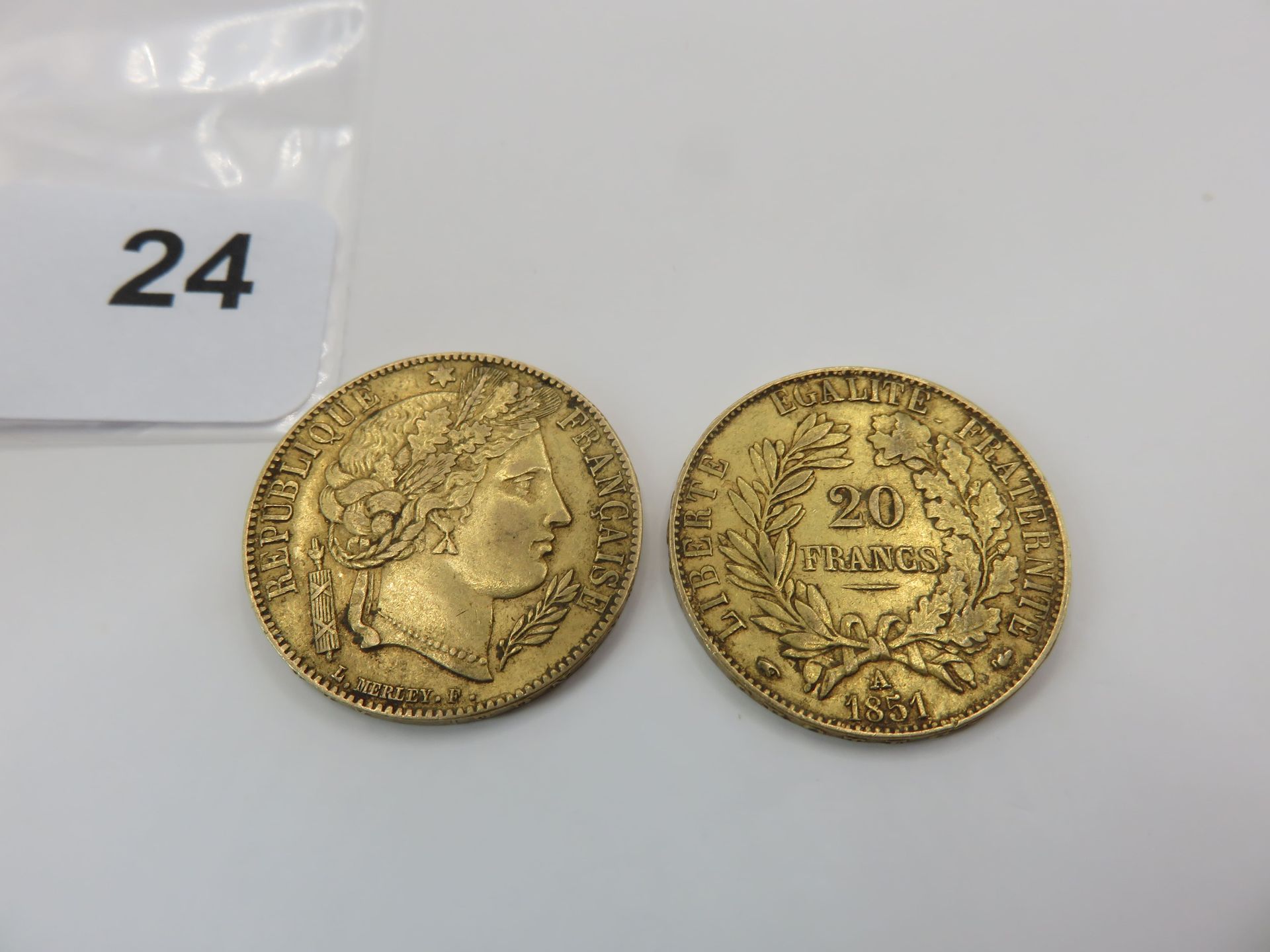 Null Monnaies or - France - Lot de 2 x 20 Francs Cérès 1851 A Paris TTB