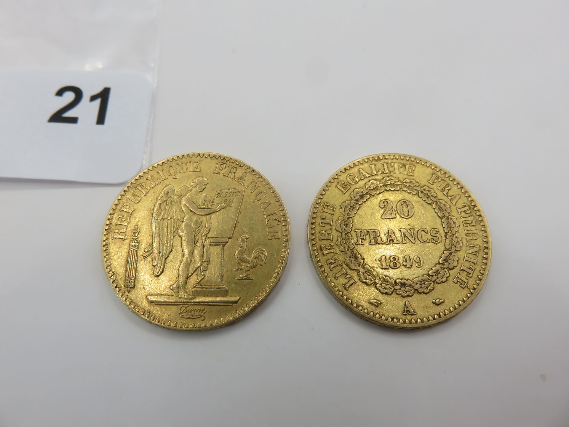 Null Monnaies or - France - Lot de 2 x 20 Francs Génie IIème république, 1848 A &hellip;