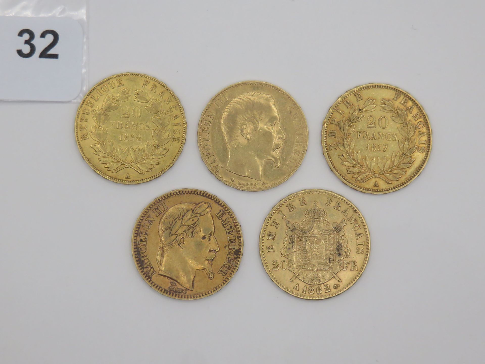 Null Monnaies or - France - Lot de 5 x 20 Francs or, 1 x Louis Napoléon Bonapart&hellip;