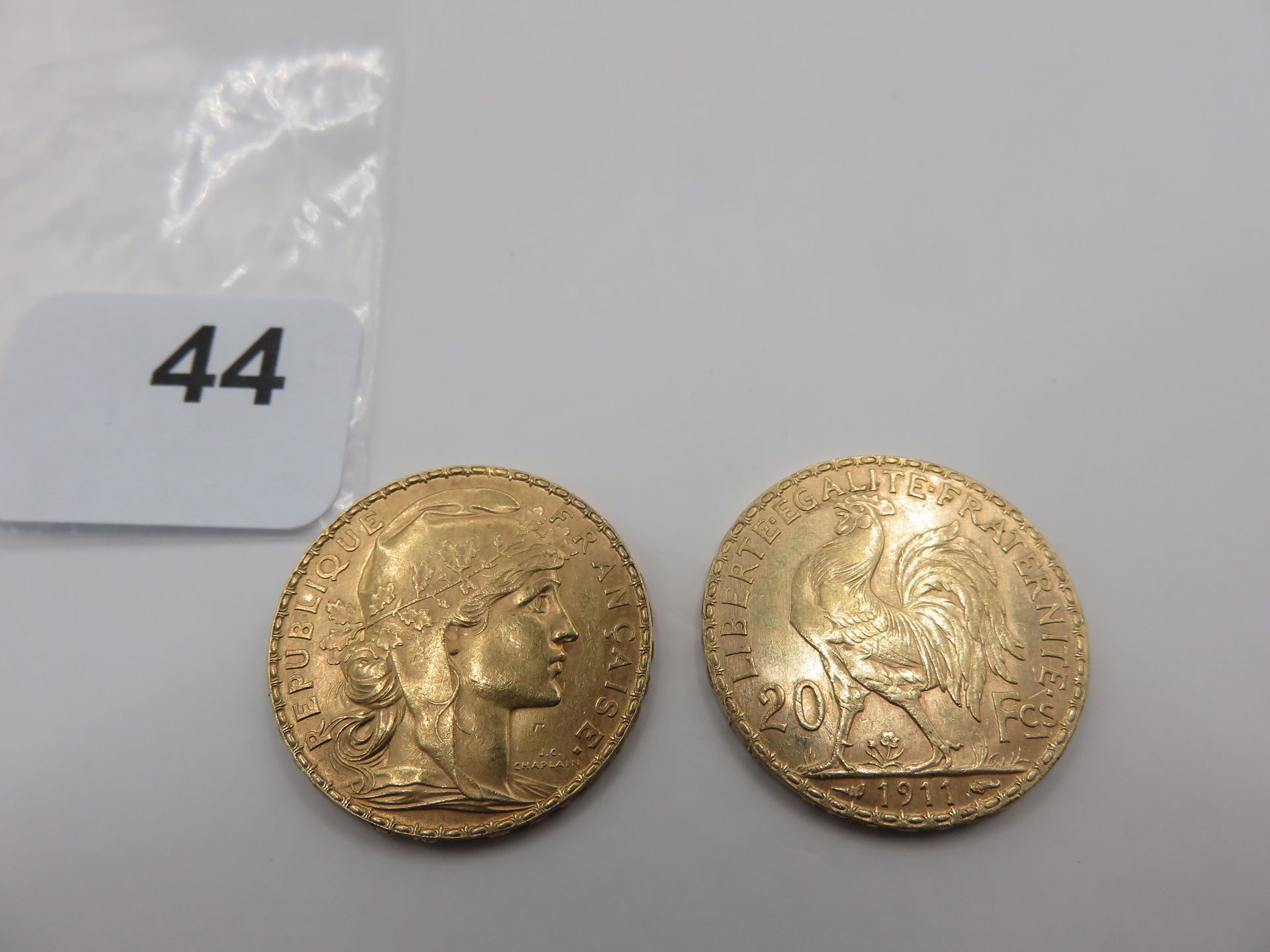Null Monnaies or - France - Lot de 2 x 20 Francs Coq 1910 TTB+ et 1911 TTB+