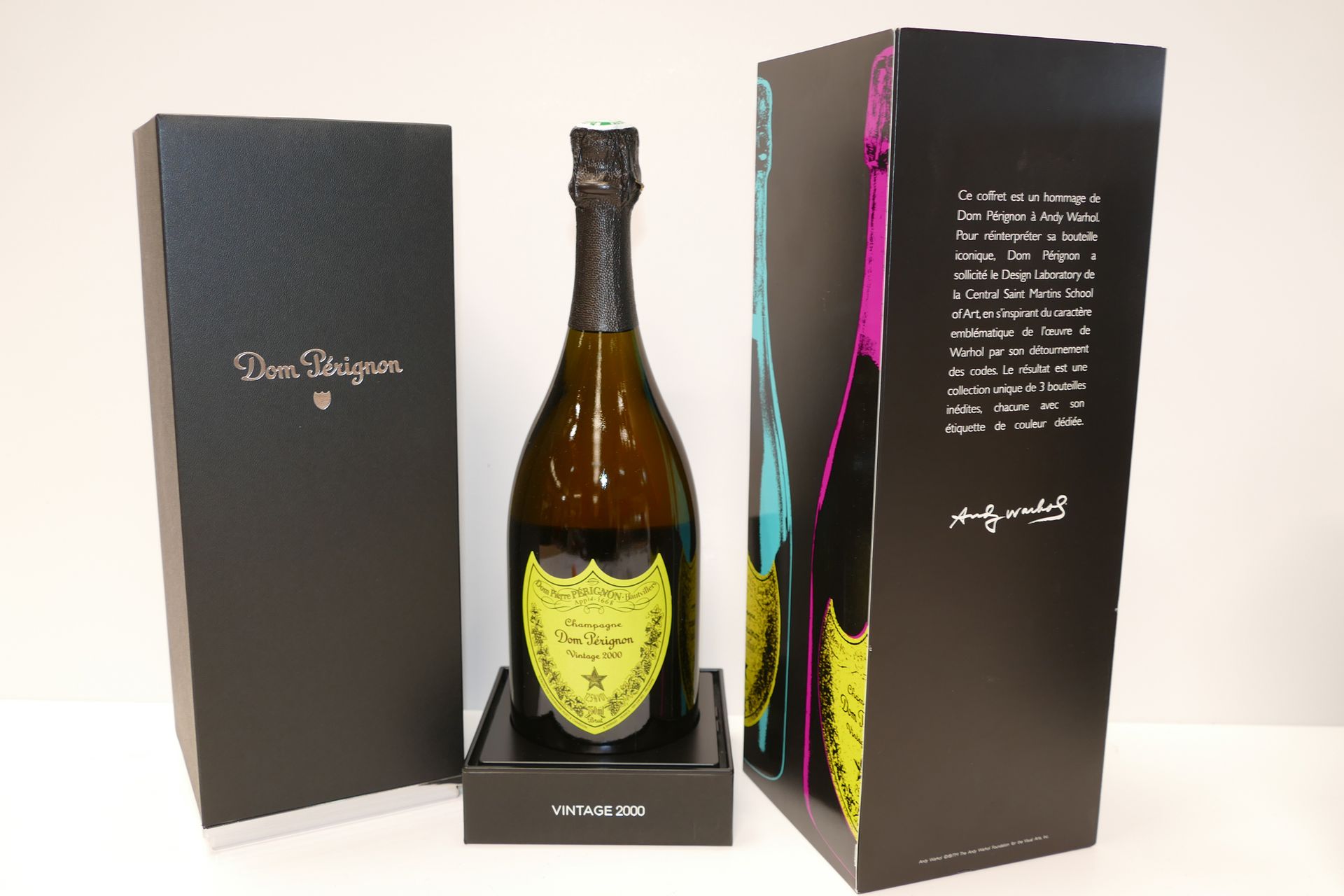 Null 1 Btle Champagne Dom Pérignon Hommage à Andy Warhol 2000 yellow label in bo&hellip;