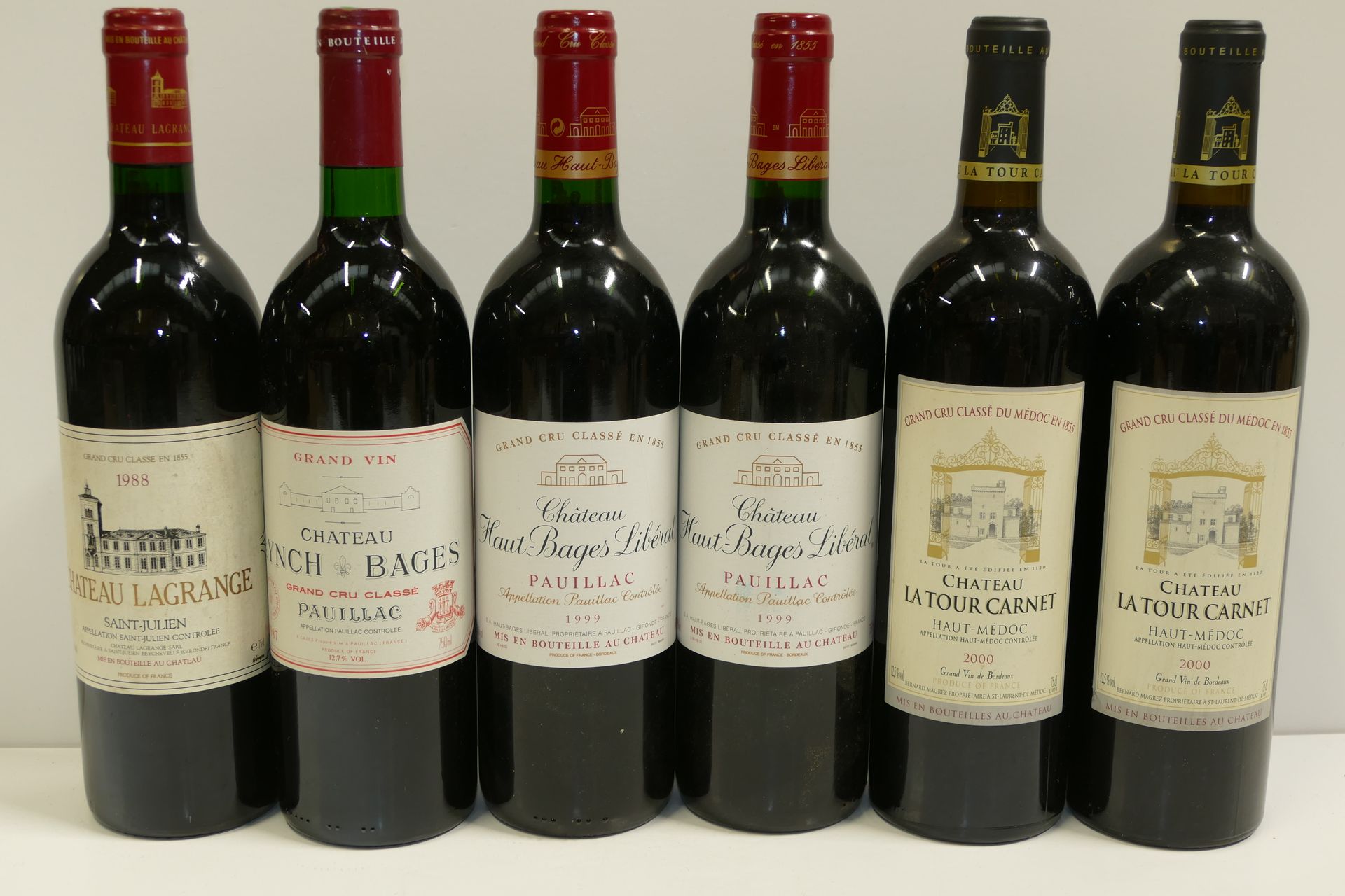 Null Un lotto di 6 bottiglie: 1 Btle Château Lagrange 1988 3° GCC Saint Julien e&hellip;